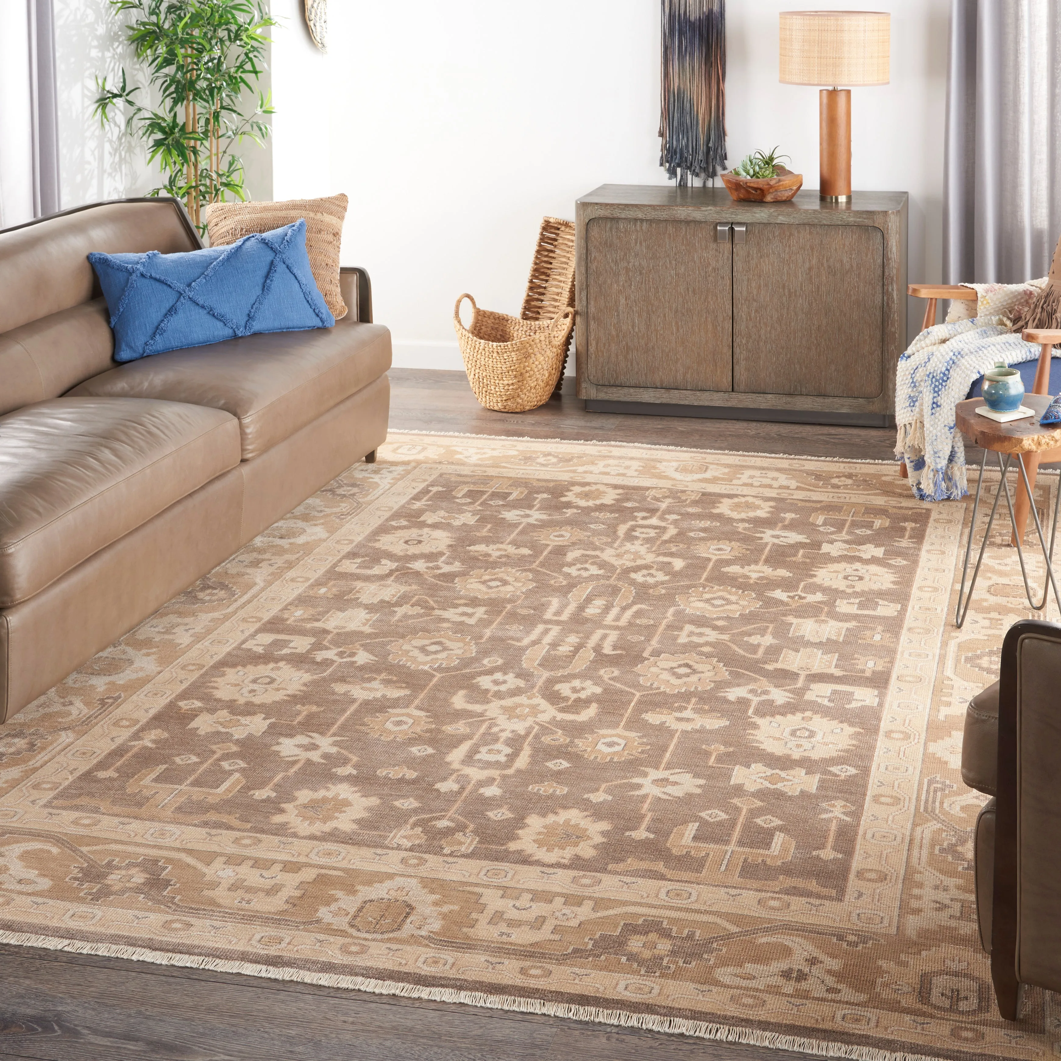 Beige & Brown Essentials Traditional Cotton Blend Rug