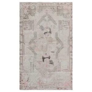 Beige & Pink Vintage Wool Cotton Blend Rug - 5'5" x 9'1"