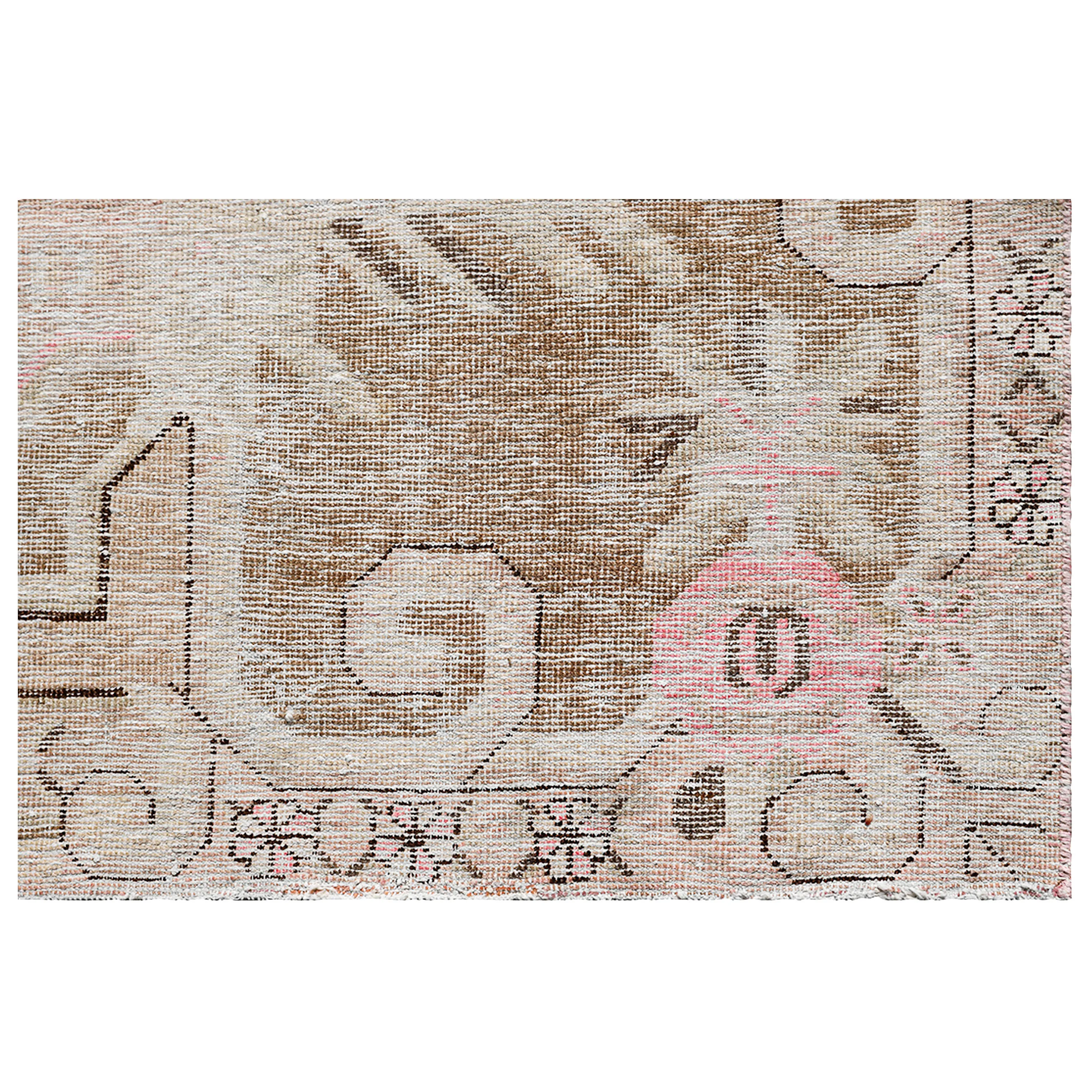 Beige & Pink Vintage Wool Cotton Blend Rug - 5'5" x 9'1"