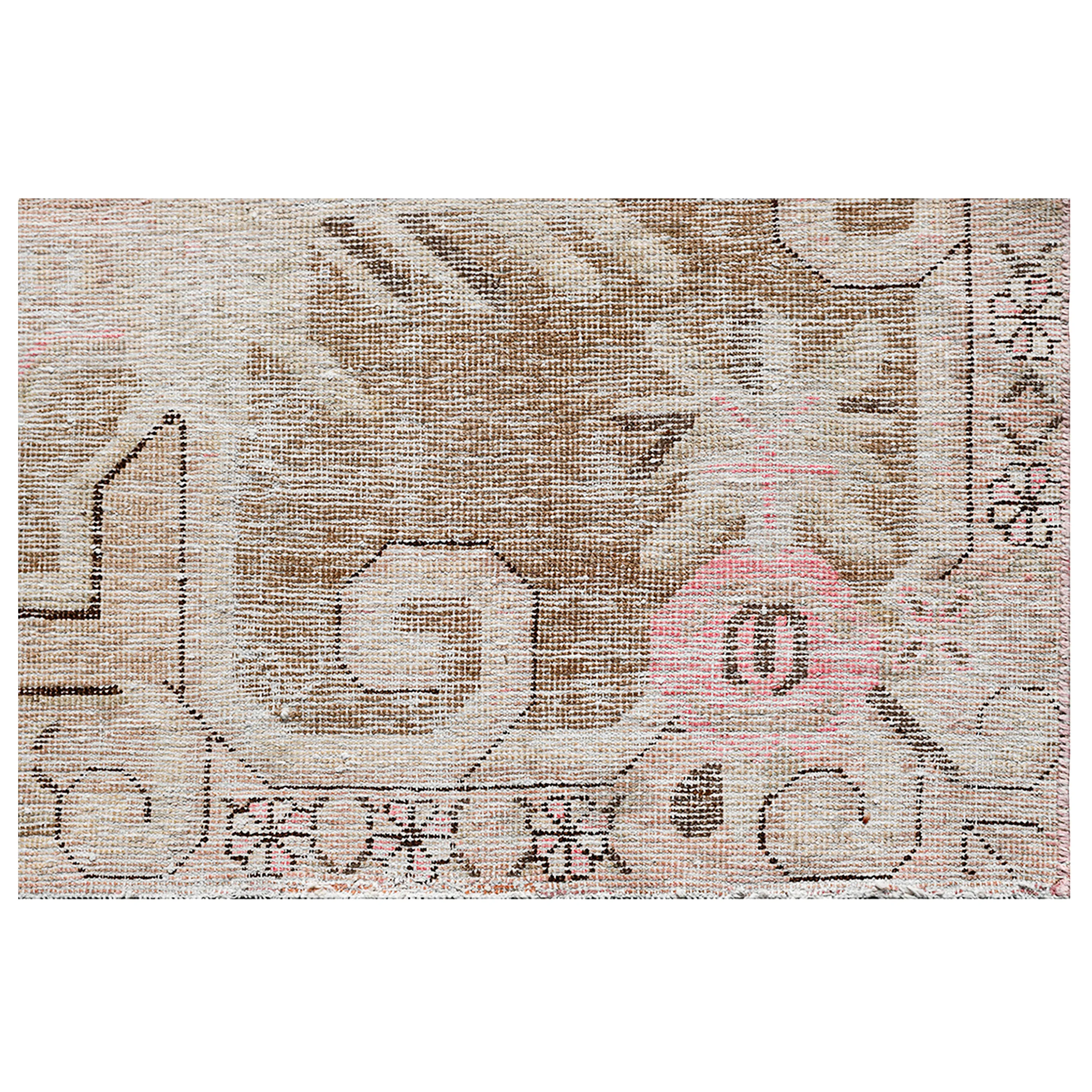 Beige & Pink Vintage Wool Cotton Blend Rug - 5'5" x 9'1"