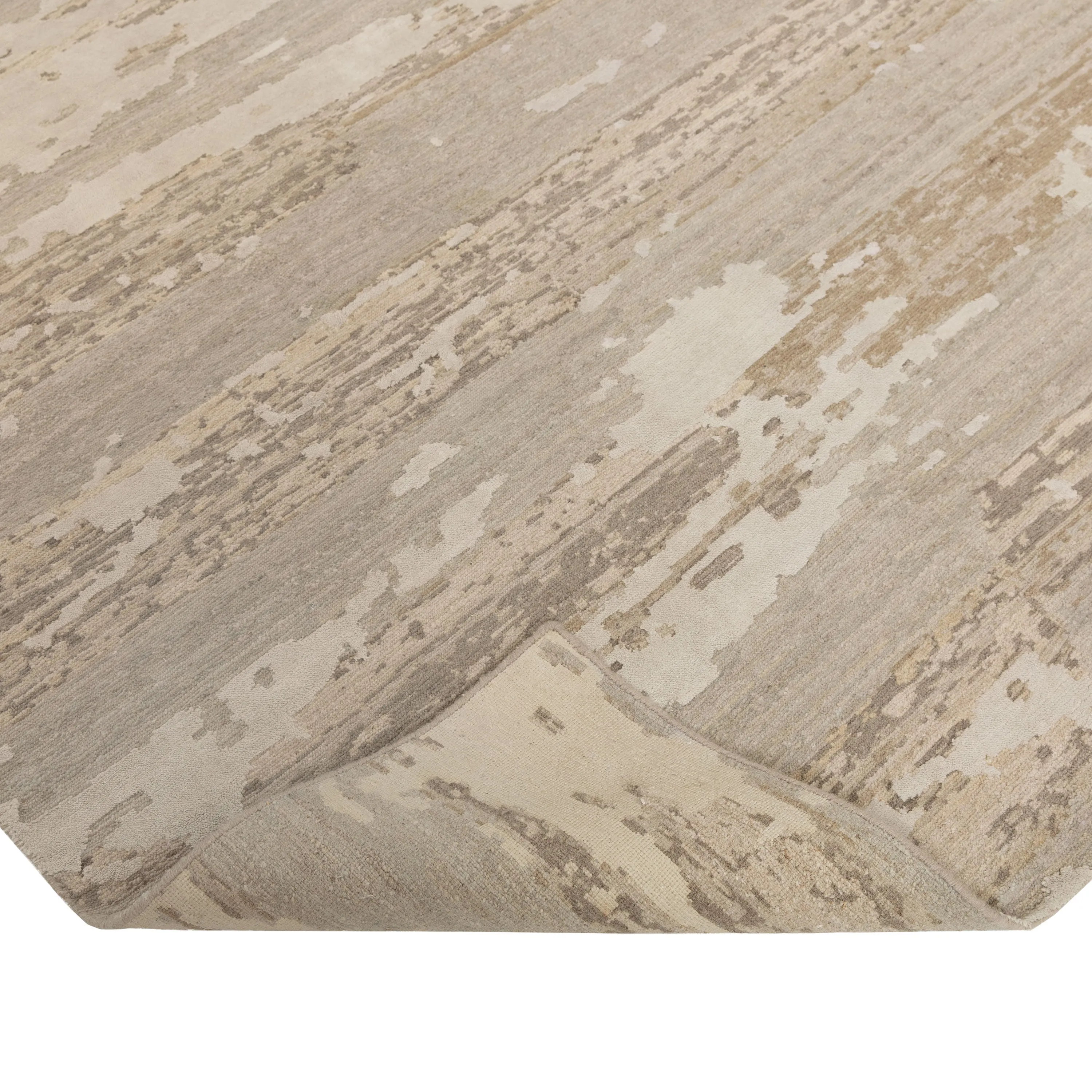 Beige Contemporary Wool Silk Blend Rug - 8' x 10'