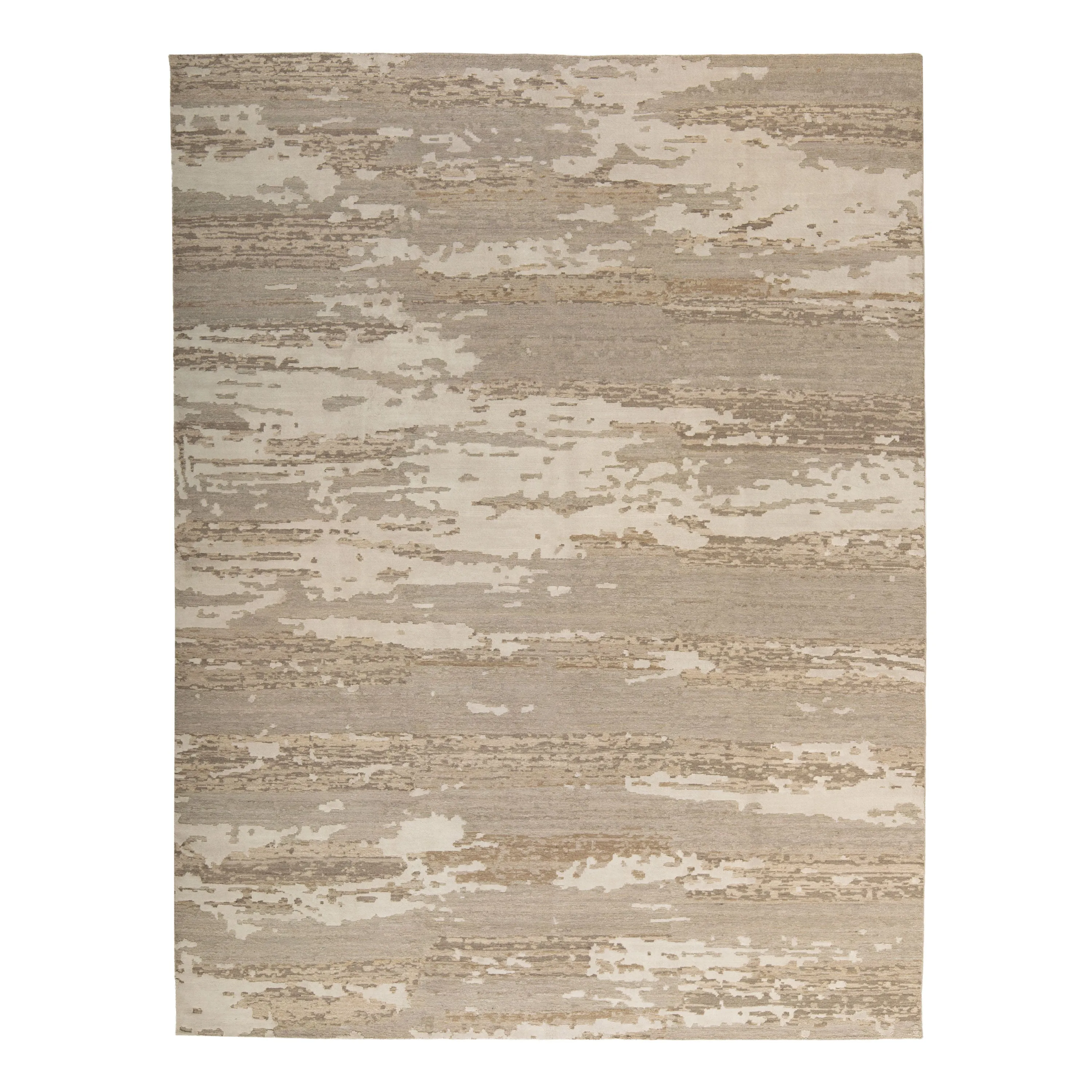 Beige Contemporary Wool Silk Blend Rug - 8' x 10'