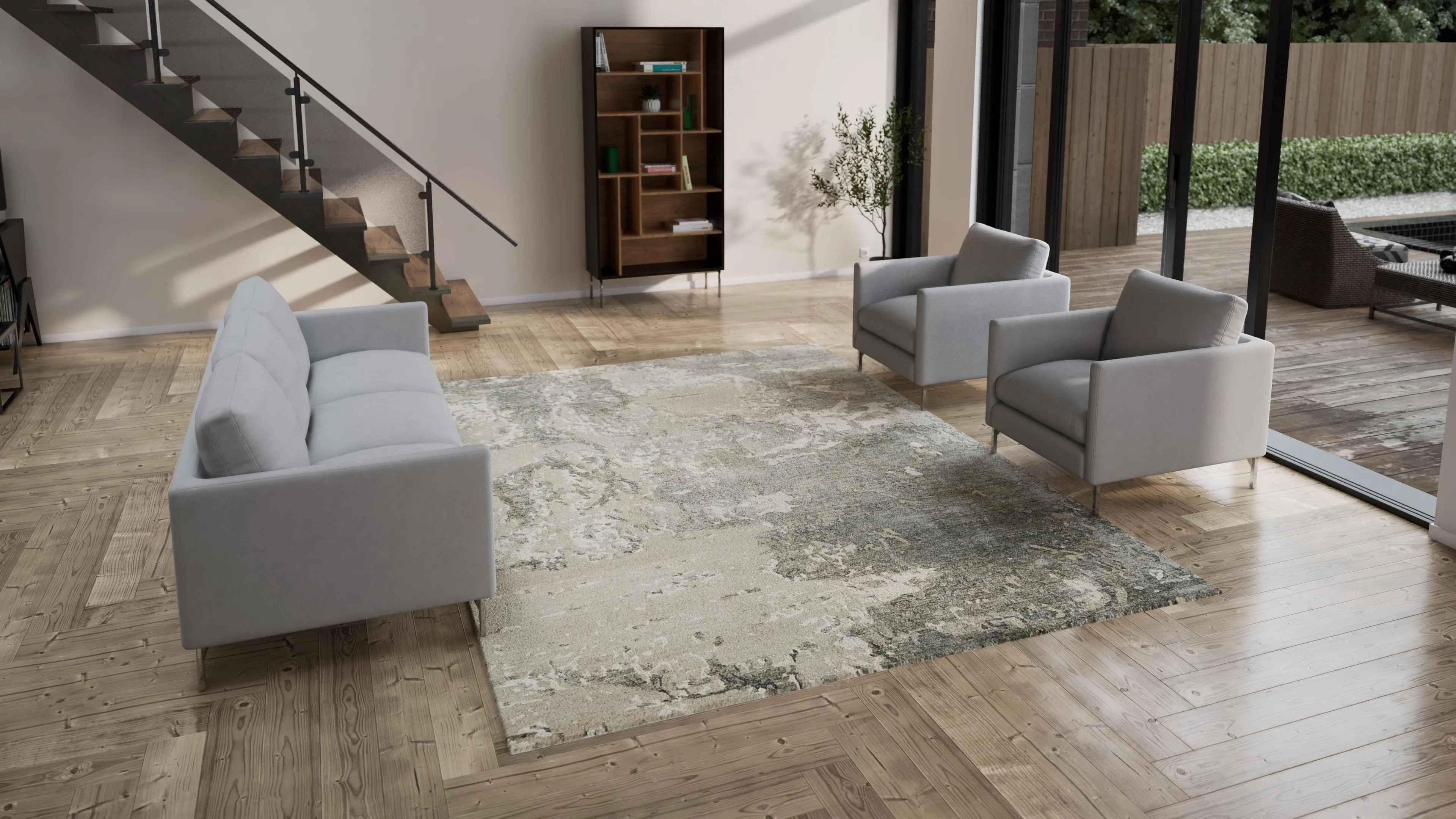Beige Essentials Abstract Modern Wool Blend Rug