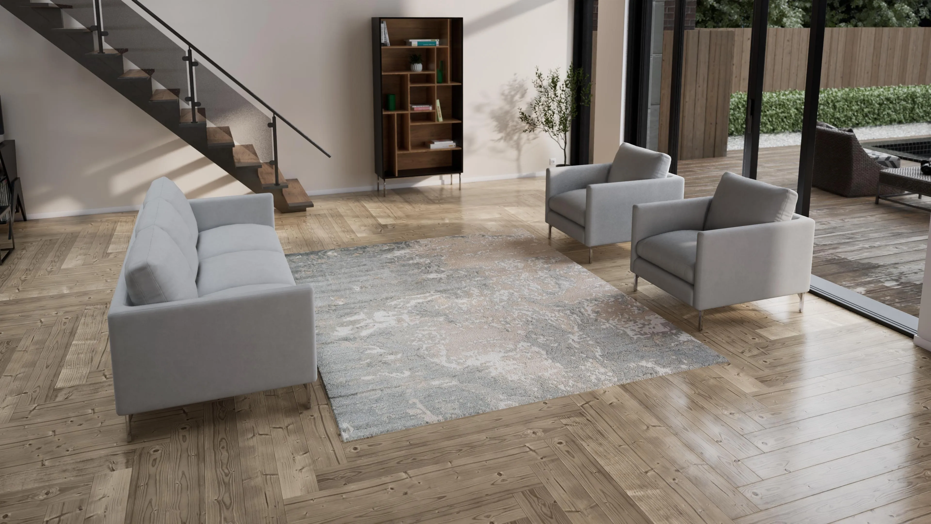 Beige Essentials Abstract Modern Wool Blend Rug
