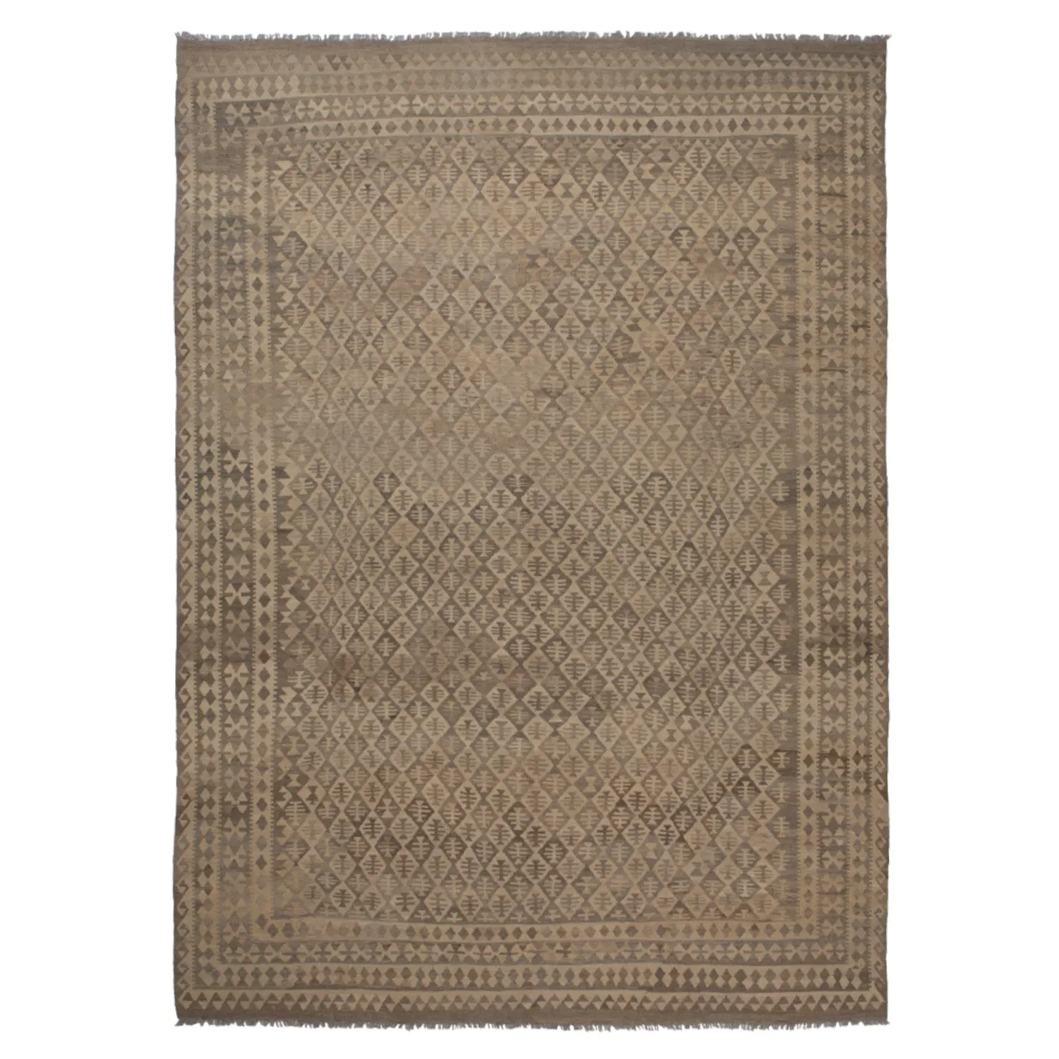 Beige Flatweave Wool Rug - 9'9" x 13'