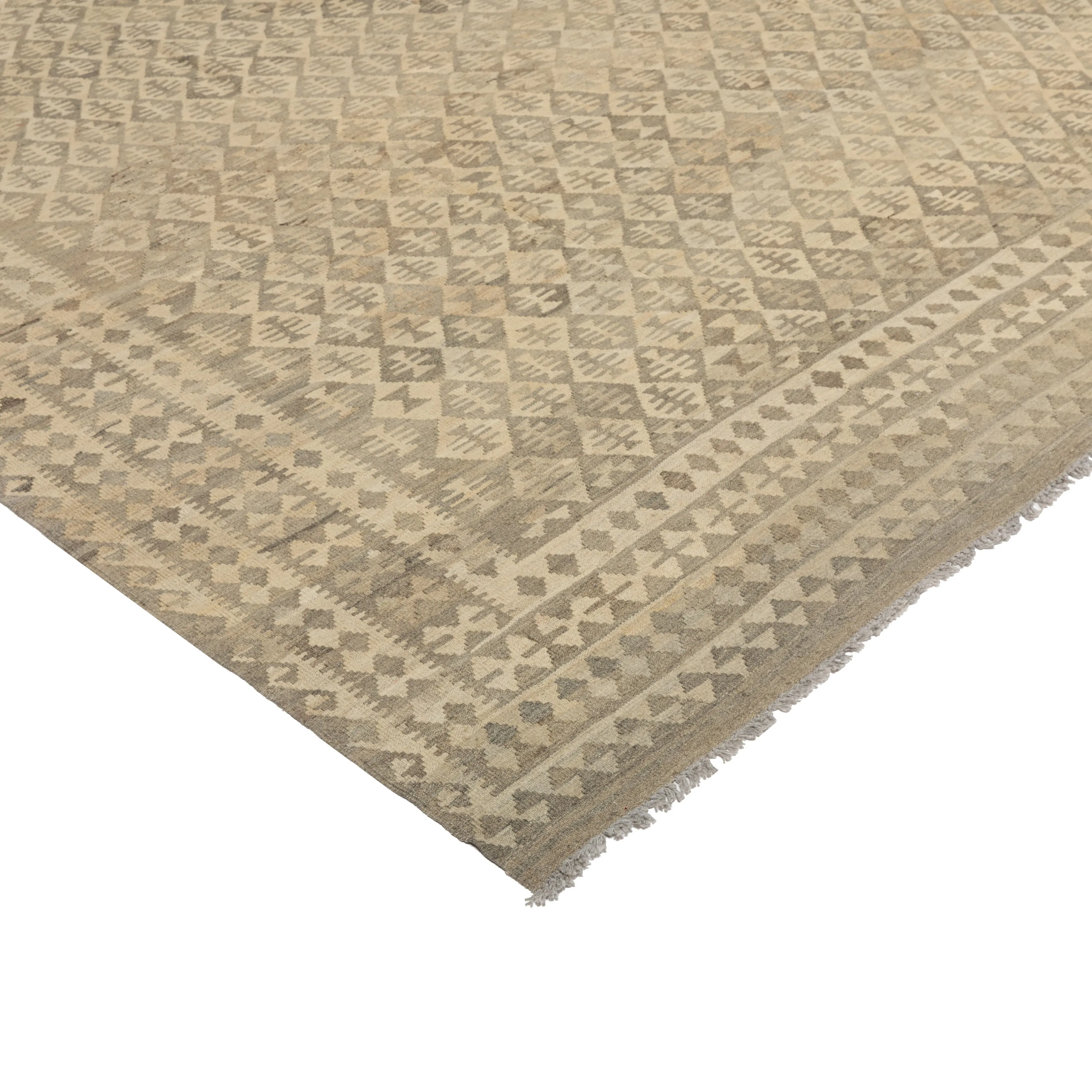 Beige Flatweave Wool Rug - 9'9" x 13'