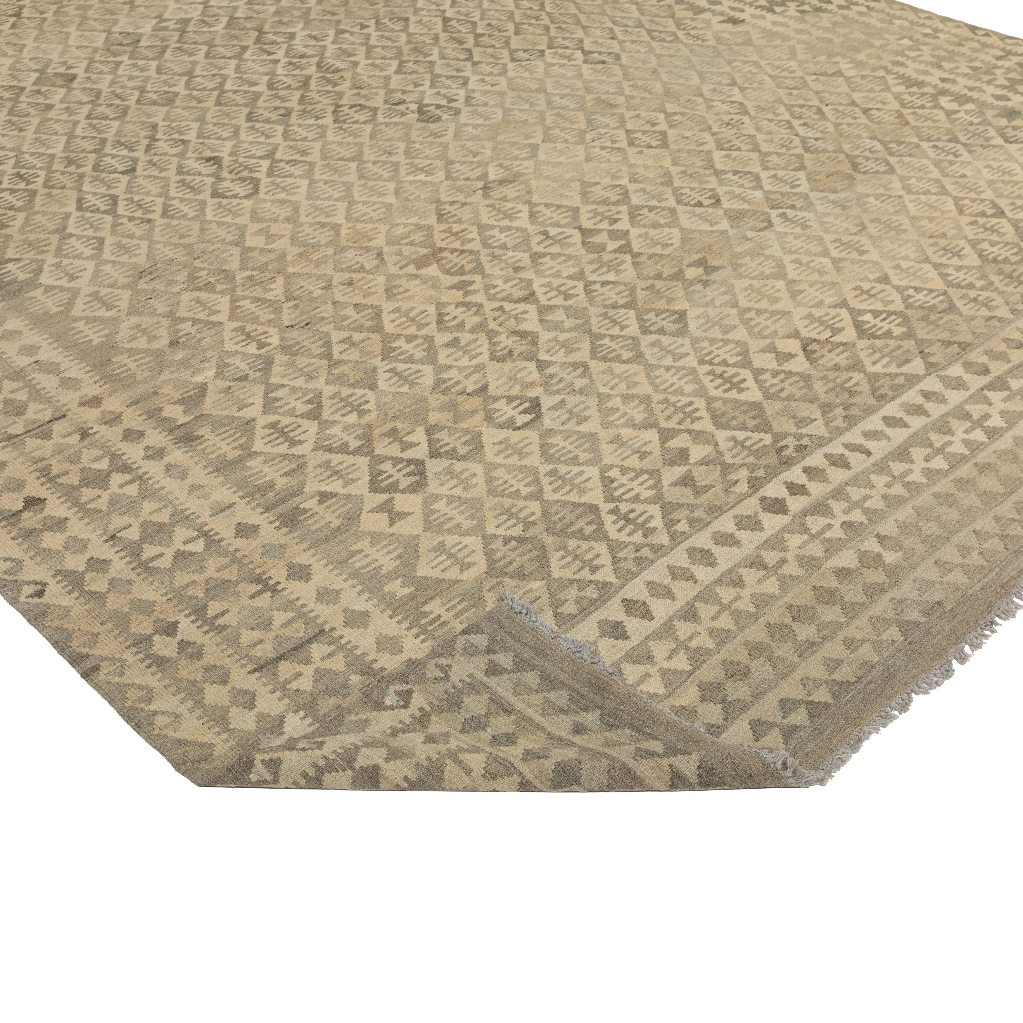 Beige Flatweave Wool Rug - 9'9" x 13'