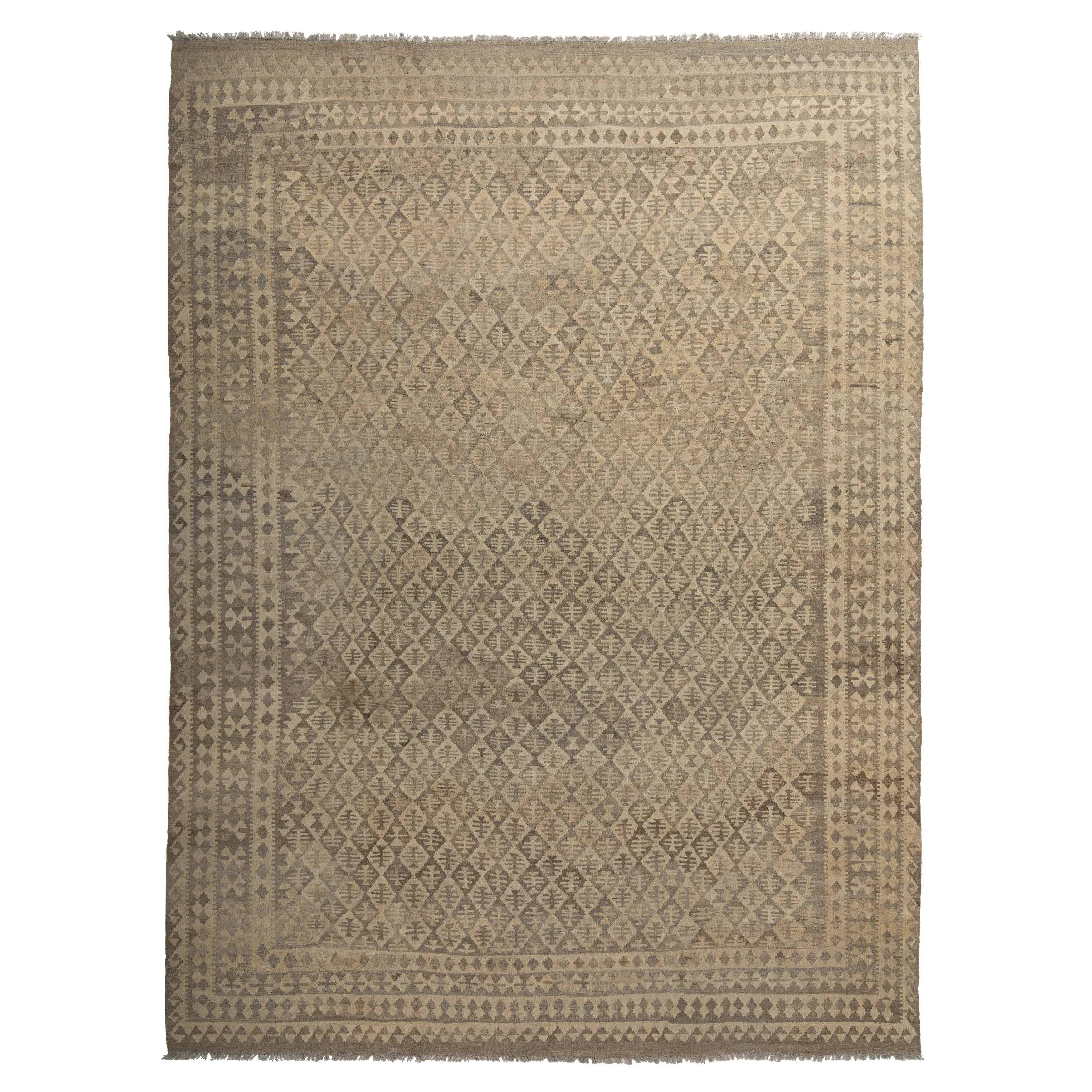Beige Flatweave Wool Rug - 9'9" x 13'