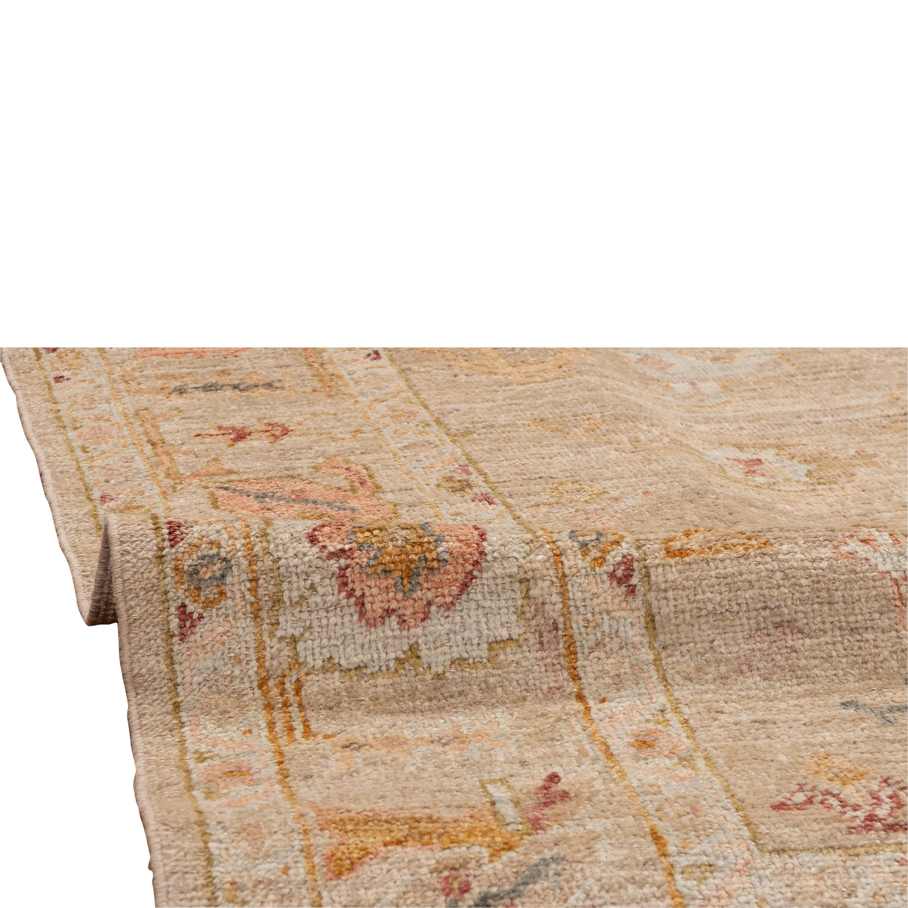 Beige Traditional Oushak Wool Rug - 6' x 8'7"