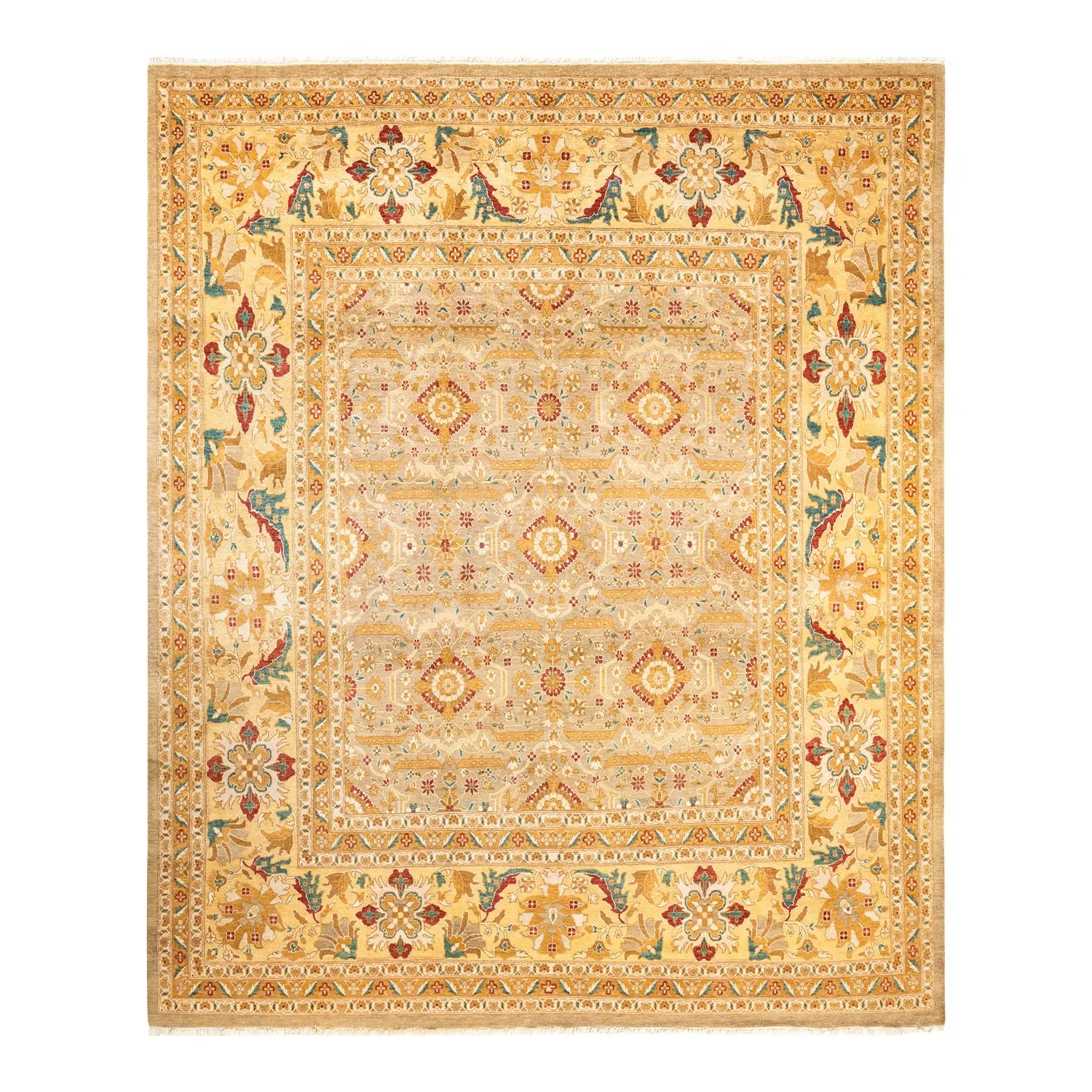 Beige Traditional Wool Rug - 9'1" x 9'8"