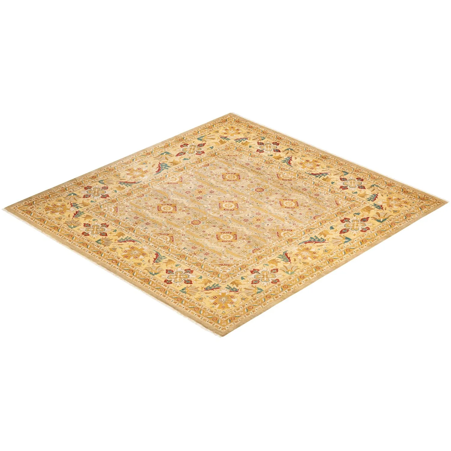Beige Traditional Wool Rug - 9'1" x 9'8"