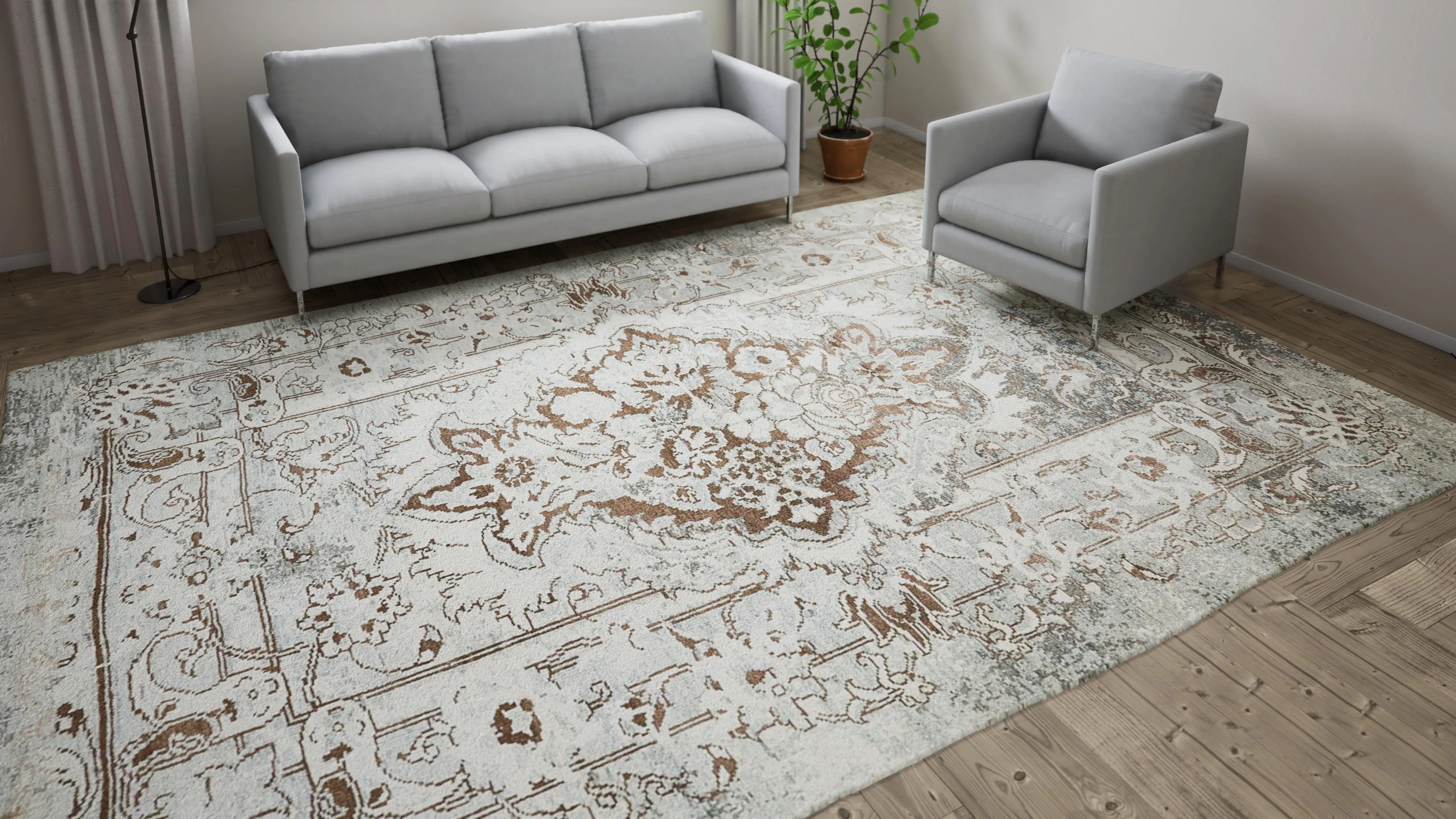 Beige Traditional Wool Rug - 9'2" x 13'2"