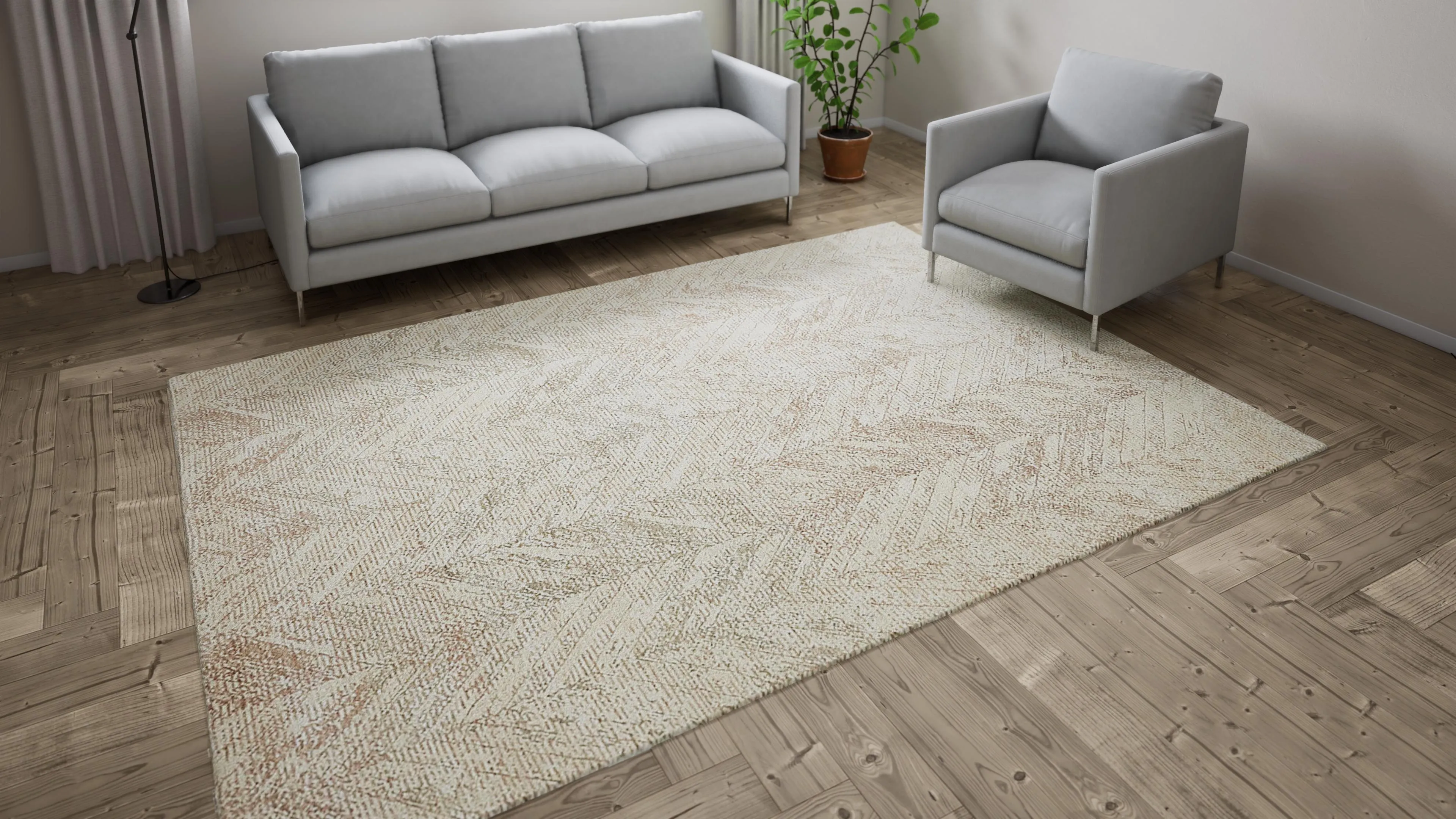 Beige Transitional Wool   Silk Rug - 7'1" x 10'1"
