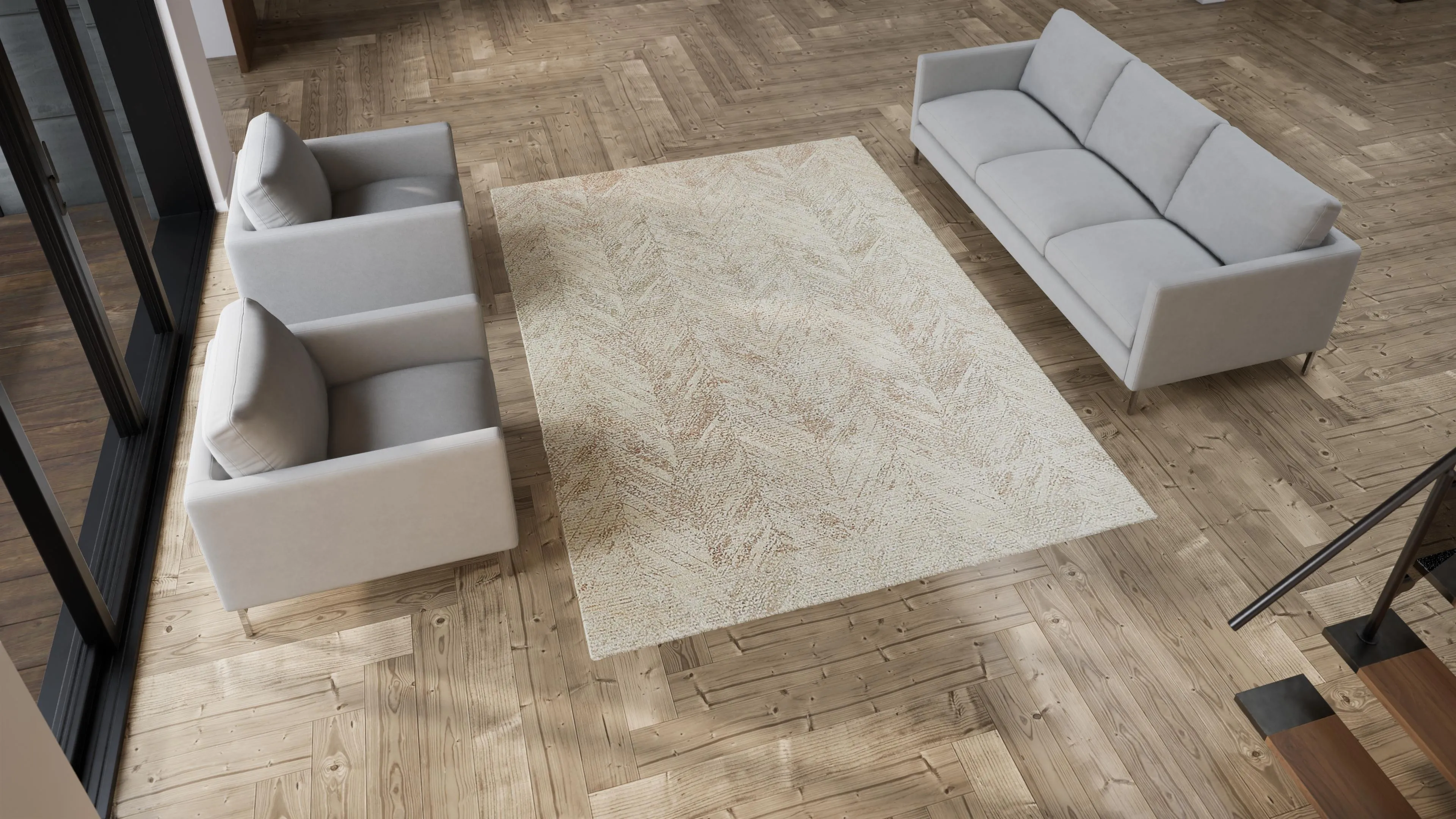 Beige Transitional Wool   Silk Rug - 7'1" x 10'1"
