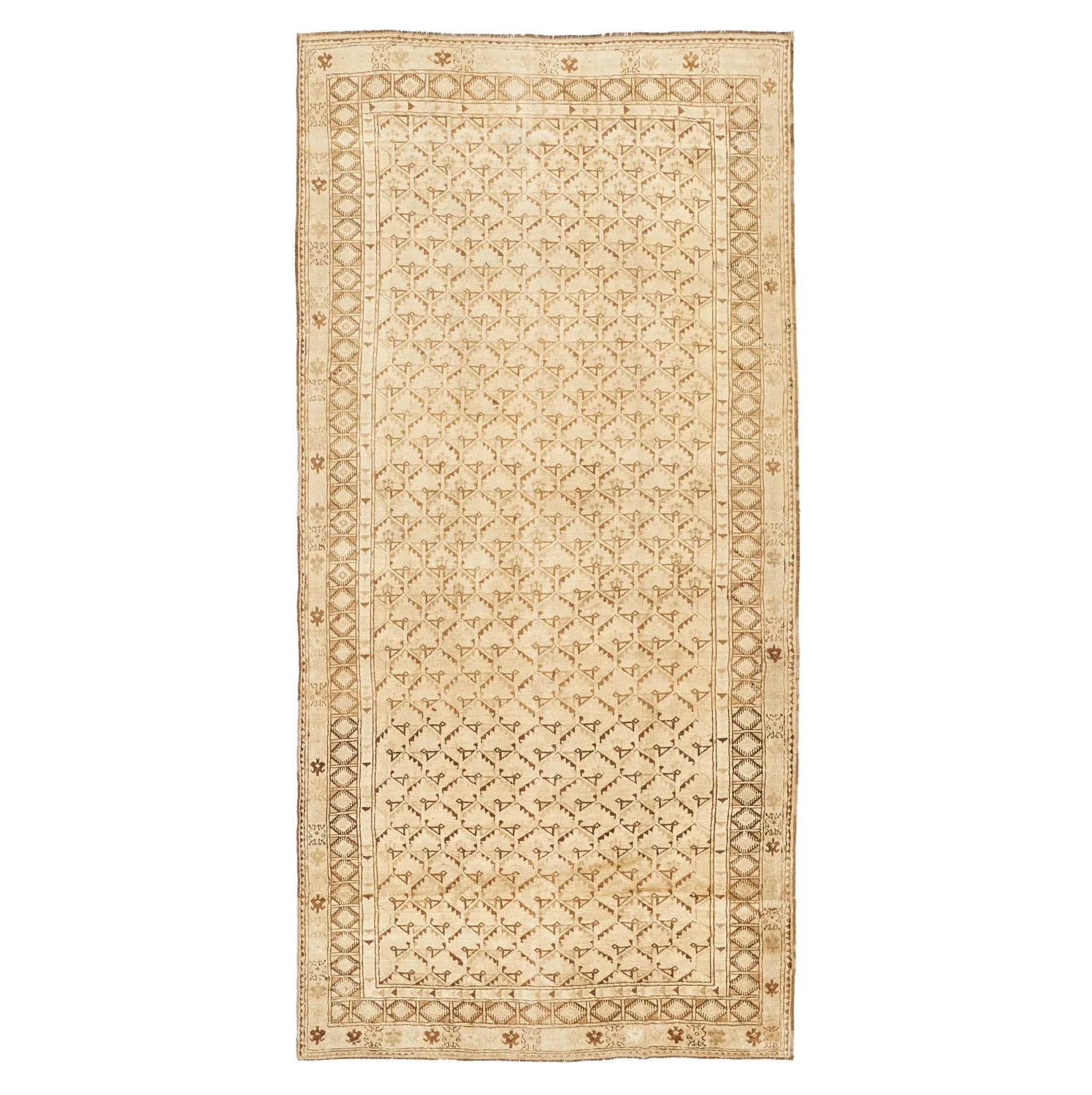 Beige Vintage Traditional Anatolian Wool Rug - 6'4" x 12'6"