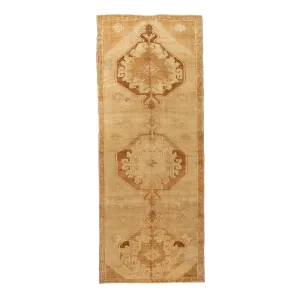 Beige Vintage Traditional Turkish Wool Rug - 6'2" x 17'2"