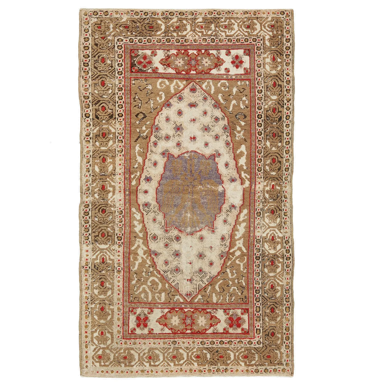 Beige Vintage Traditional Wool Rug - 3'6" x 6'1"