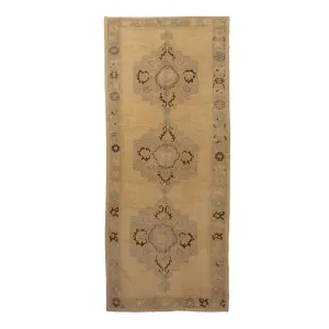 Beige Vintage Traditional Wool Runner - 5'1" x 12'
