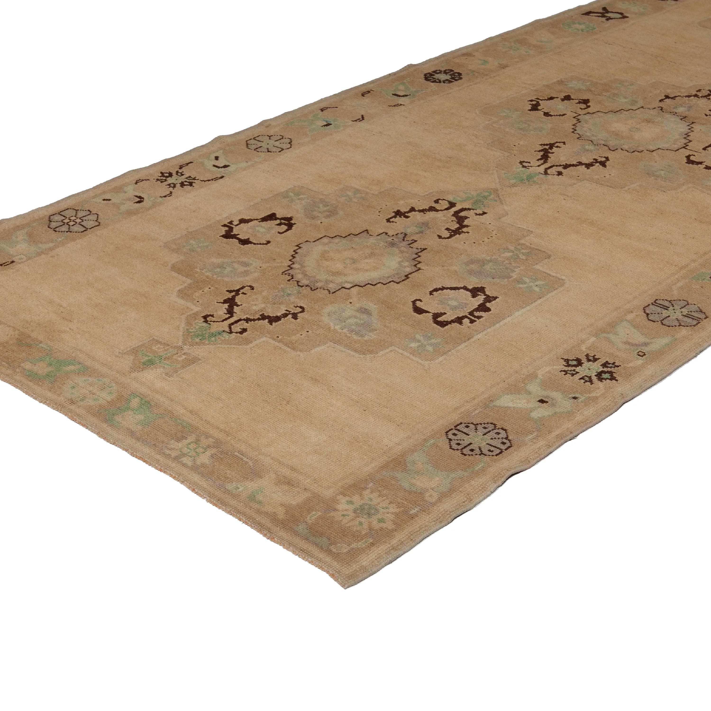 Beige Vintage Traditional Wool Runner - 5'1" x 12'
