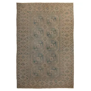 Blue & Beige Vintage Traditional Anatolian Wool Rug - 6'4" x 9'11"