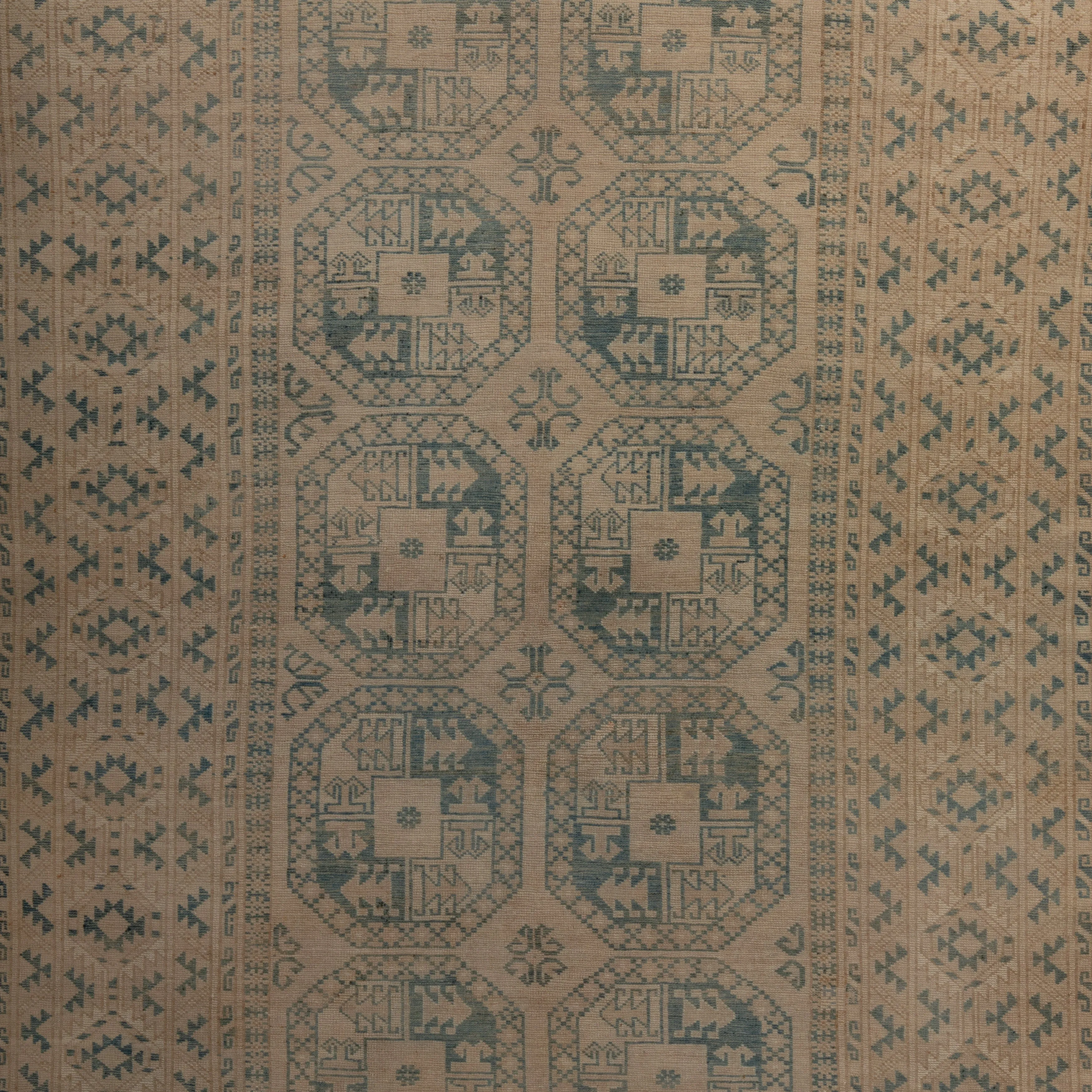 Blue & Beige Vintage Traditional Anatolian Wool Rug - 6'4" x 9'11"