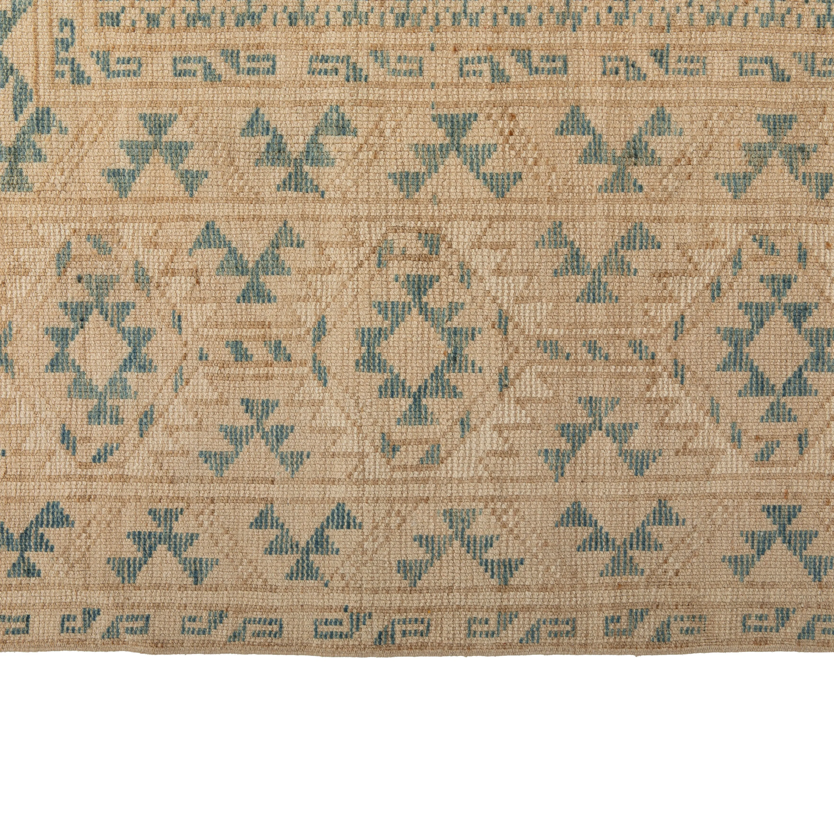 Blue & Beige Vintage Traditional Anatolian Wool Rug - 6'4" x 9'11"