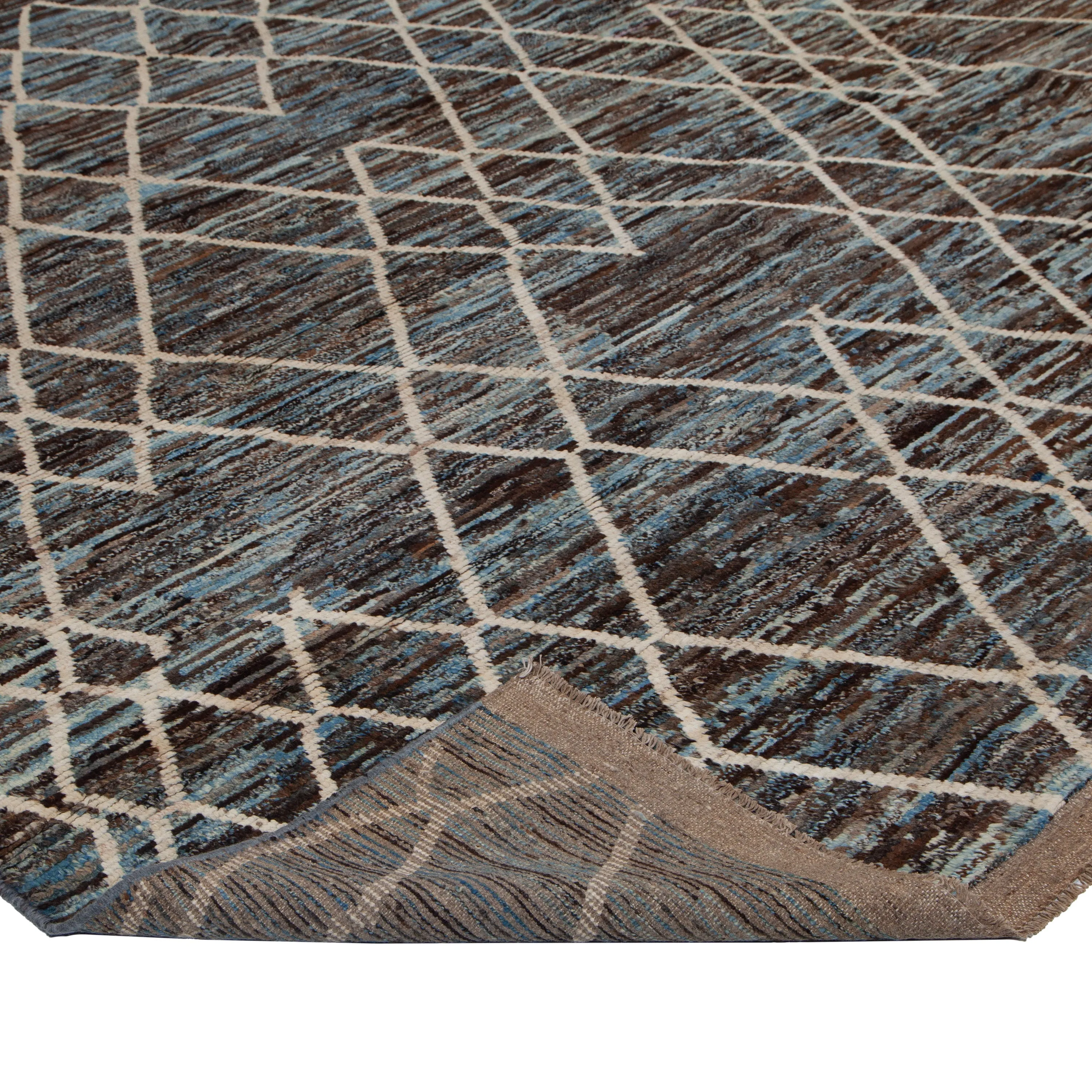 Blue & Black Modern Wool Rug - 10'4'' x 13'5''