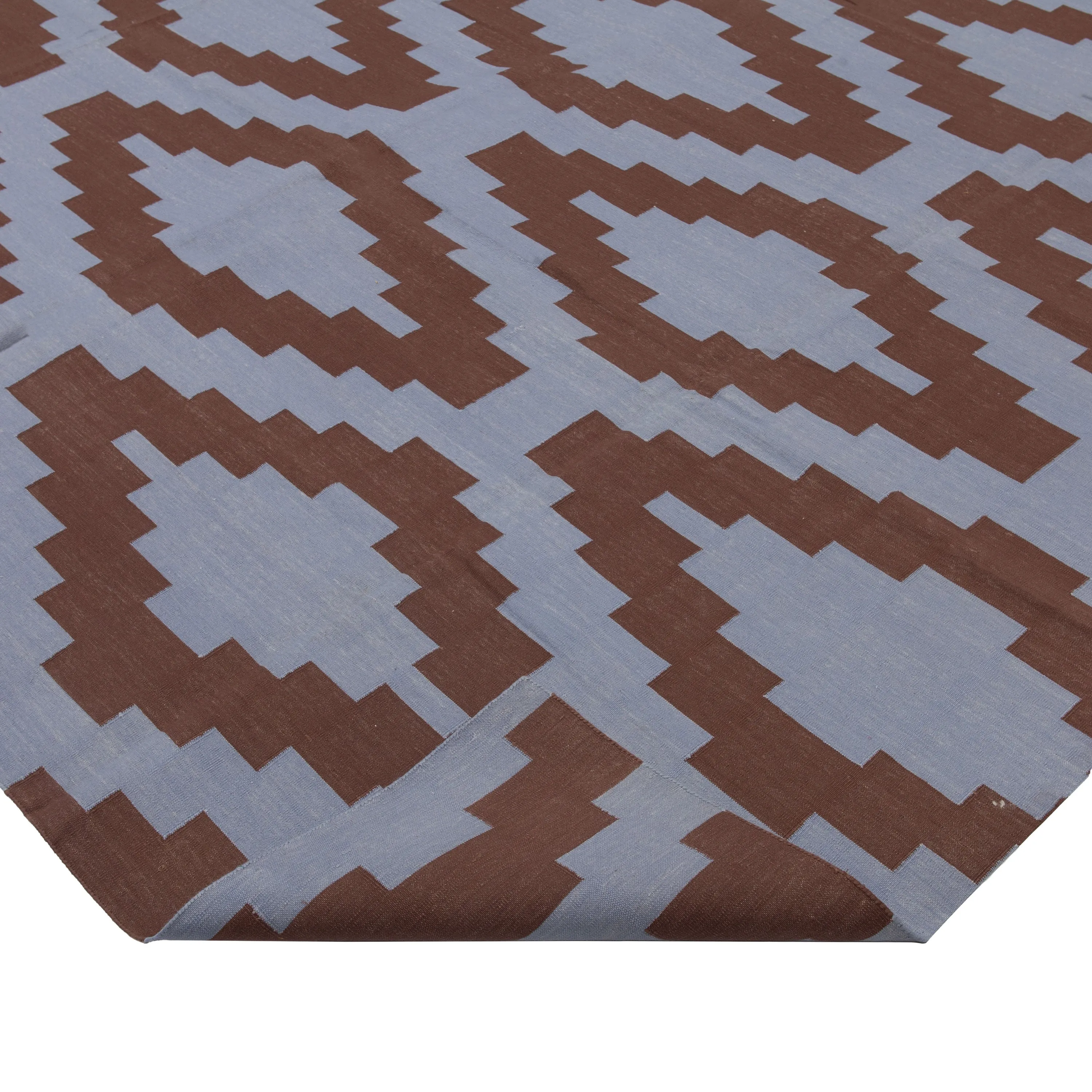 Blue & Brown Geometric Cotton Rug - 10' x 14'3"