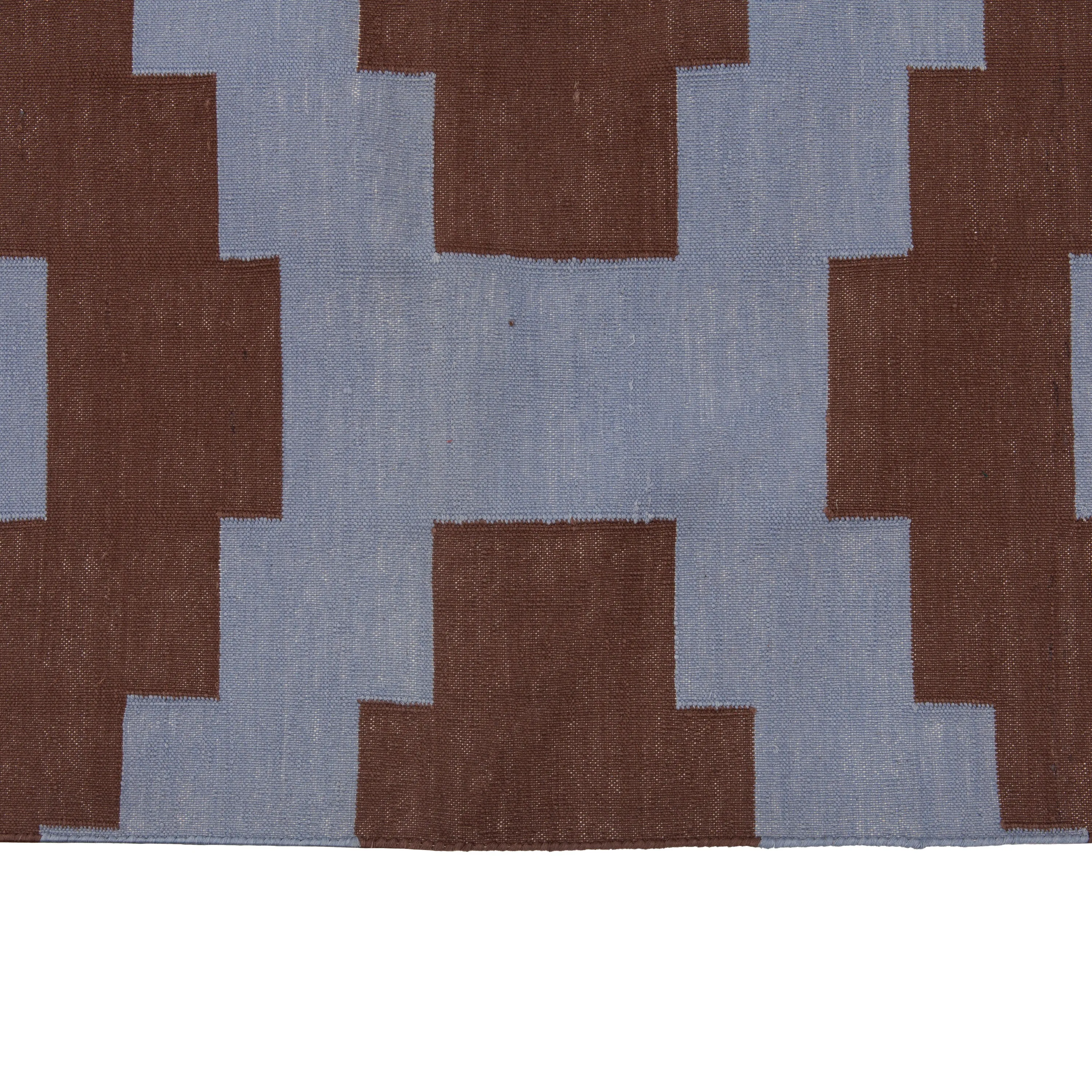 Blue & Brown Geometric Cotton Rug - 10' x 14'3"