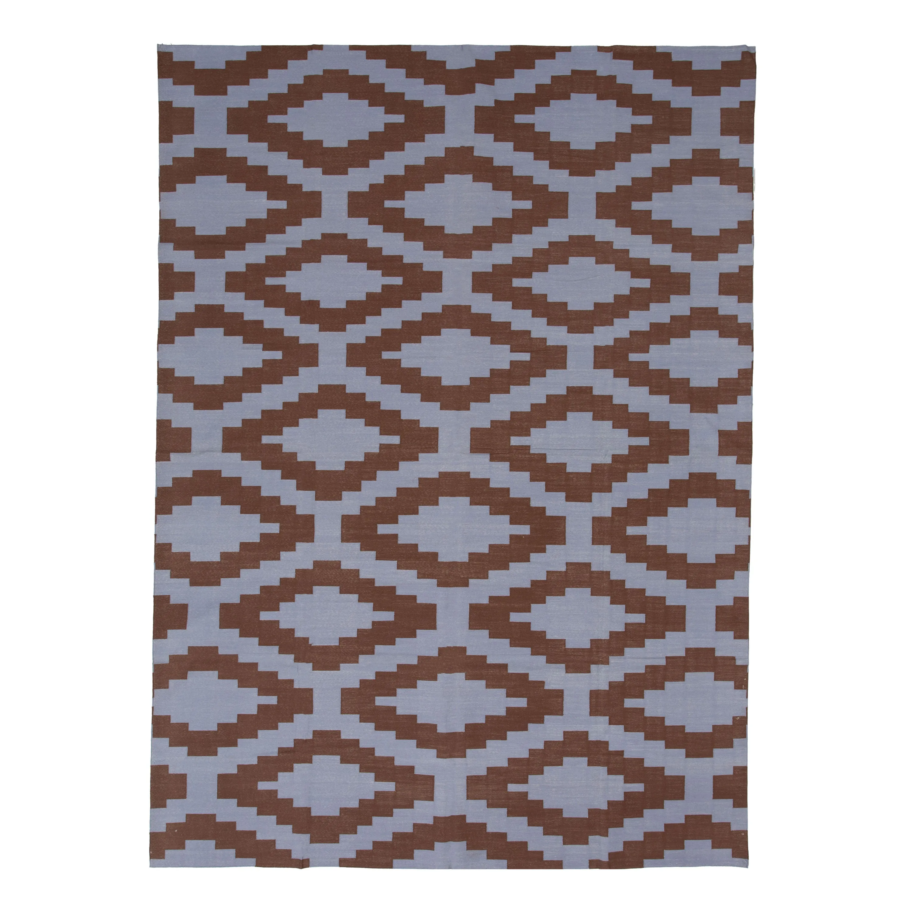 Blue & Brown Geometric Cotton Rug - 10' x 14'3"