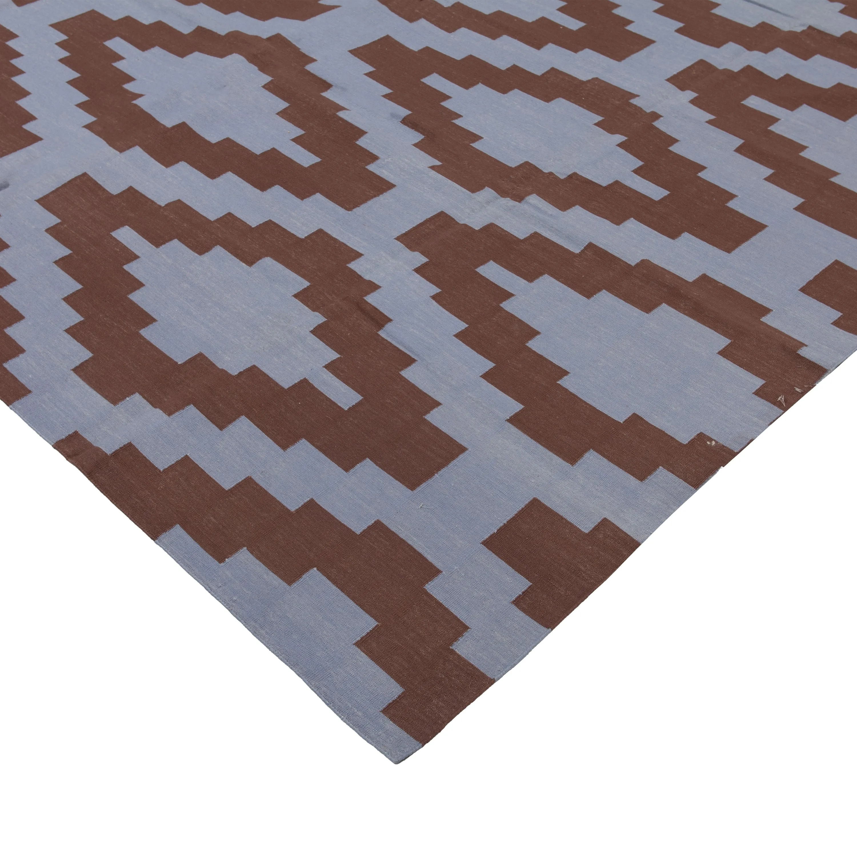 Blue & Brown Geometric Cotton Rug - 10' x 14'3"