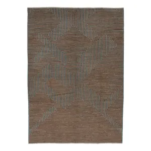Blue & Brown Zameen Geometric Wool Rug - 6'5" x 9'3"
