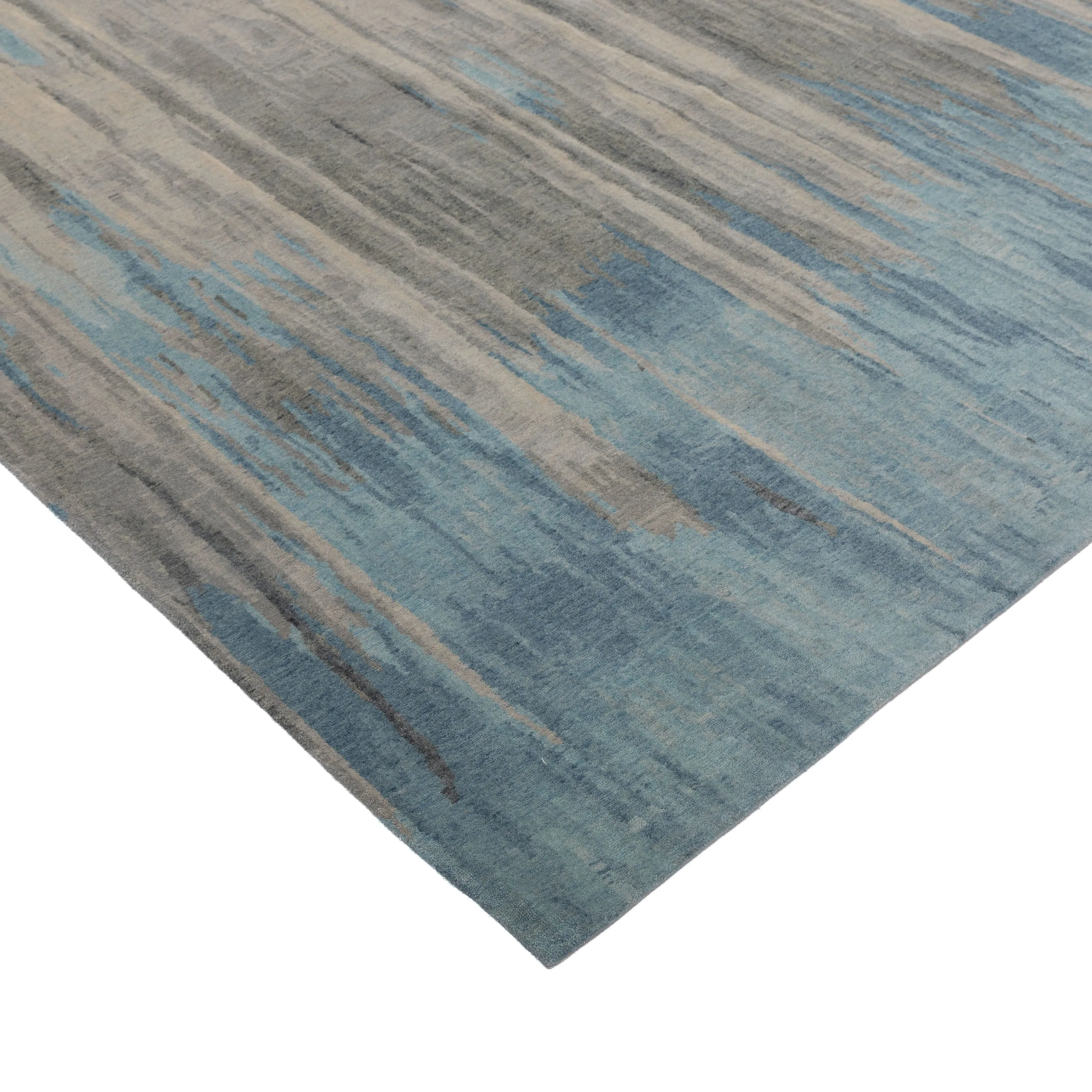 Blue & Grey Aurora Tibetan Modern Silk Blend Rug - 9' x 12'