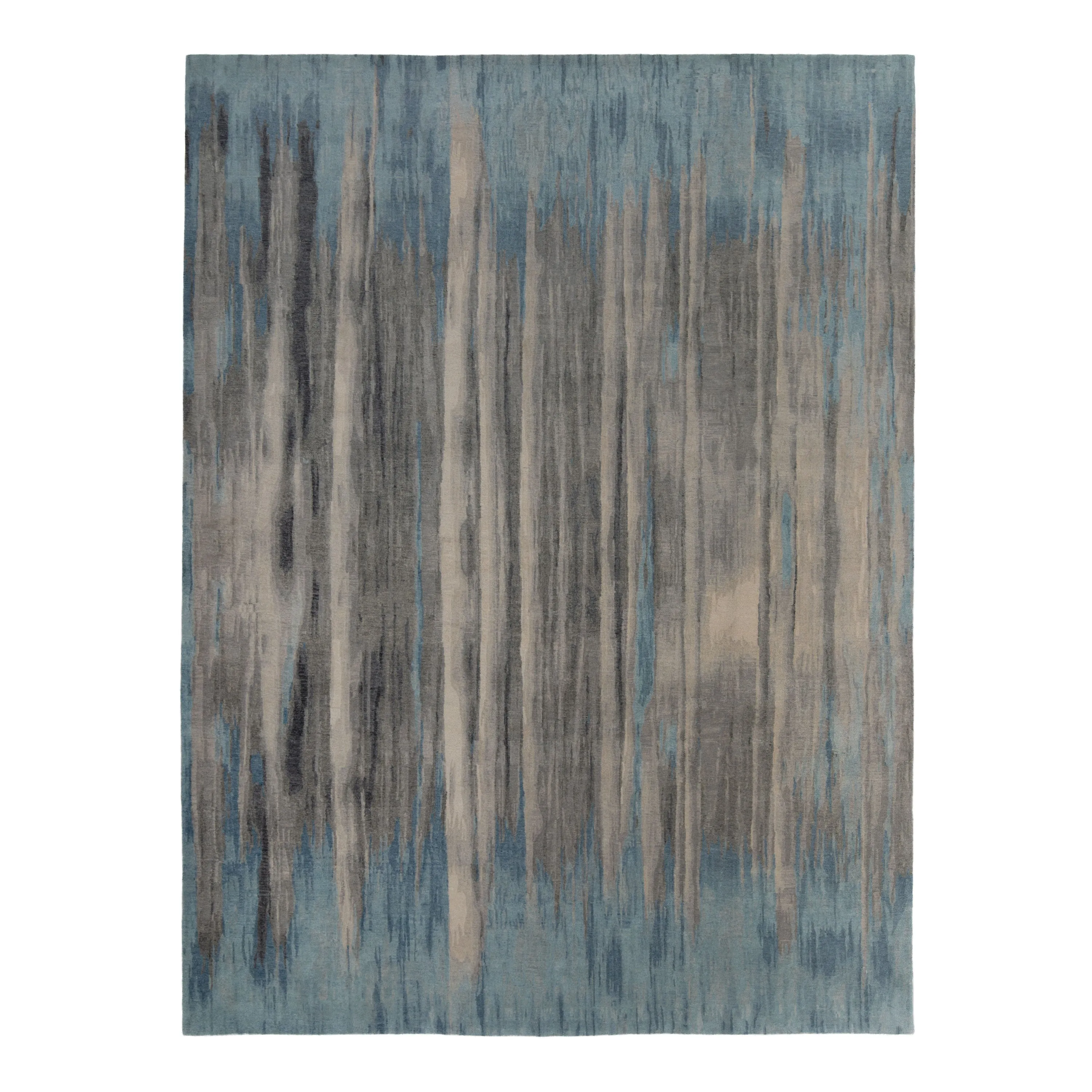 Blue & Grey Aurora Tibetan Modern Silk Blend Rug - 9' x 12'