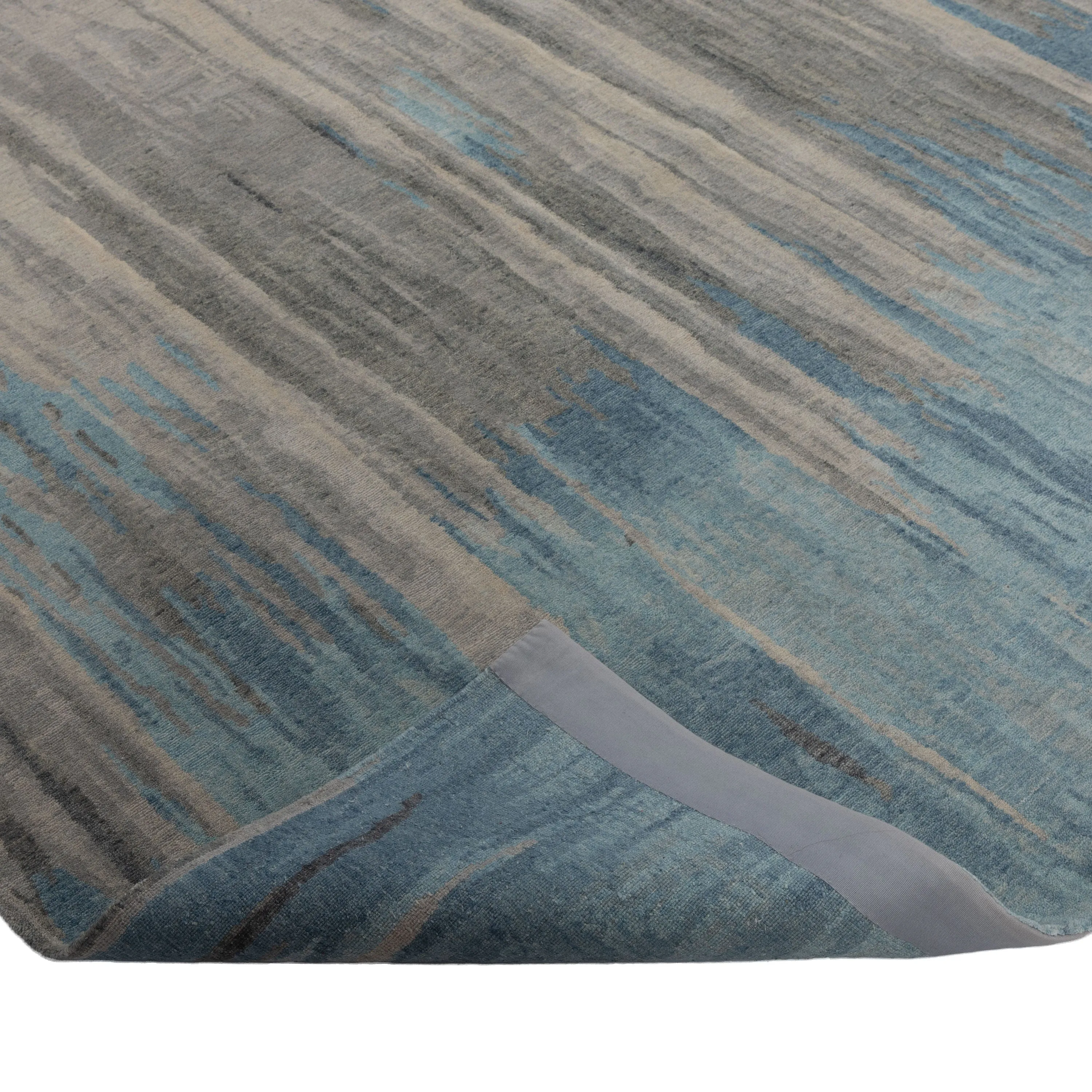 Blue & Grey Aurora Tibetan Modern Silk Blend Rug - 9' x 12'