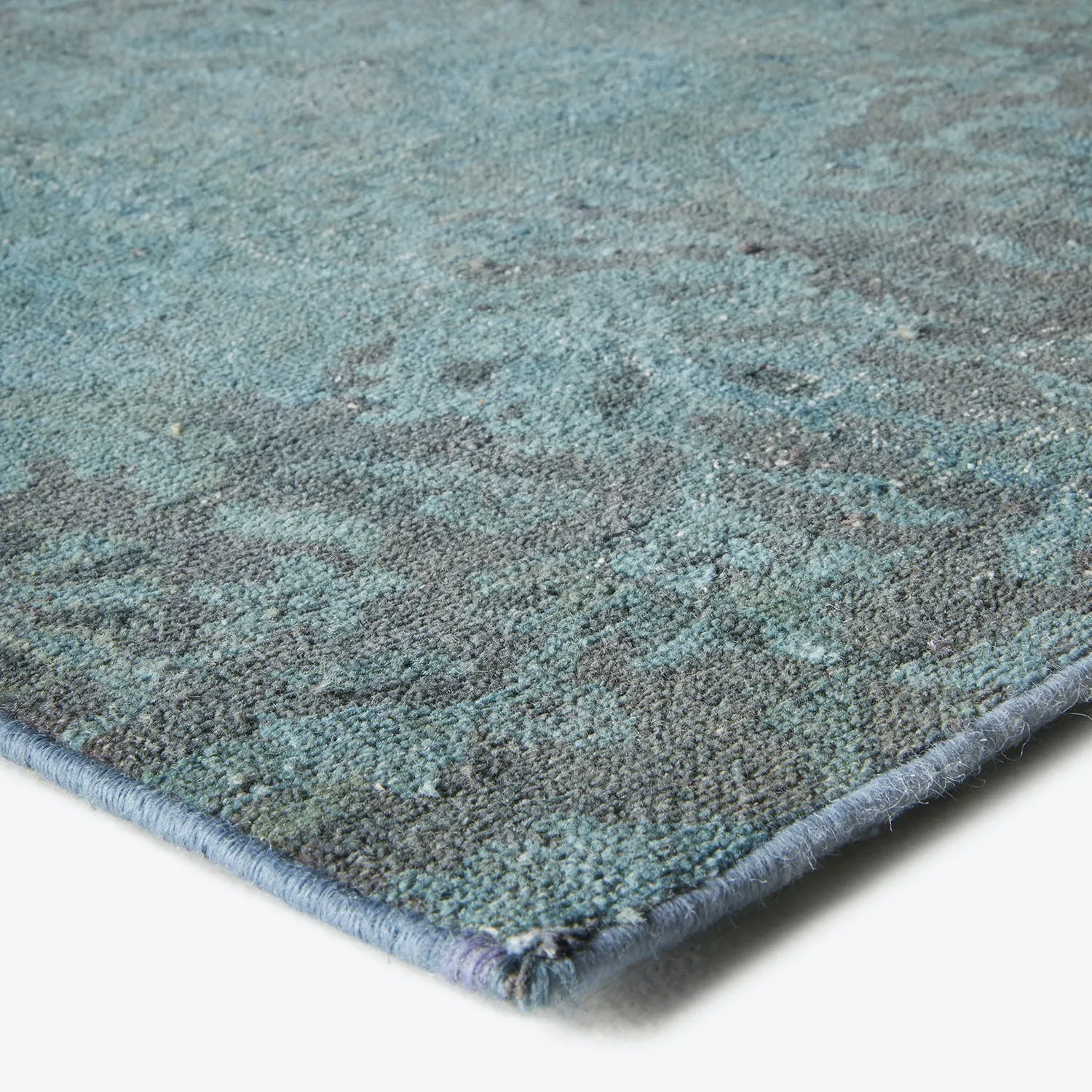 Blue & Grey Overdyed Wool Rug - 4'7" x 7'11"