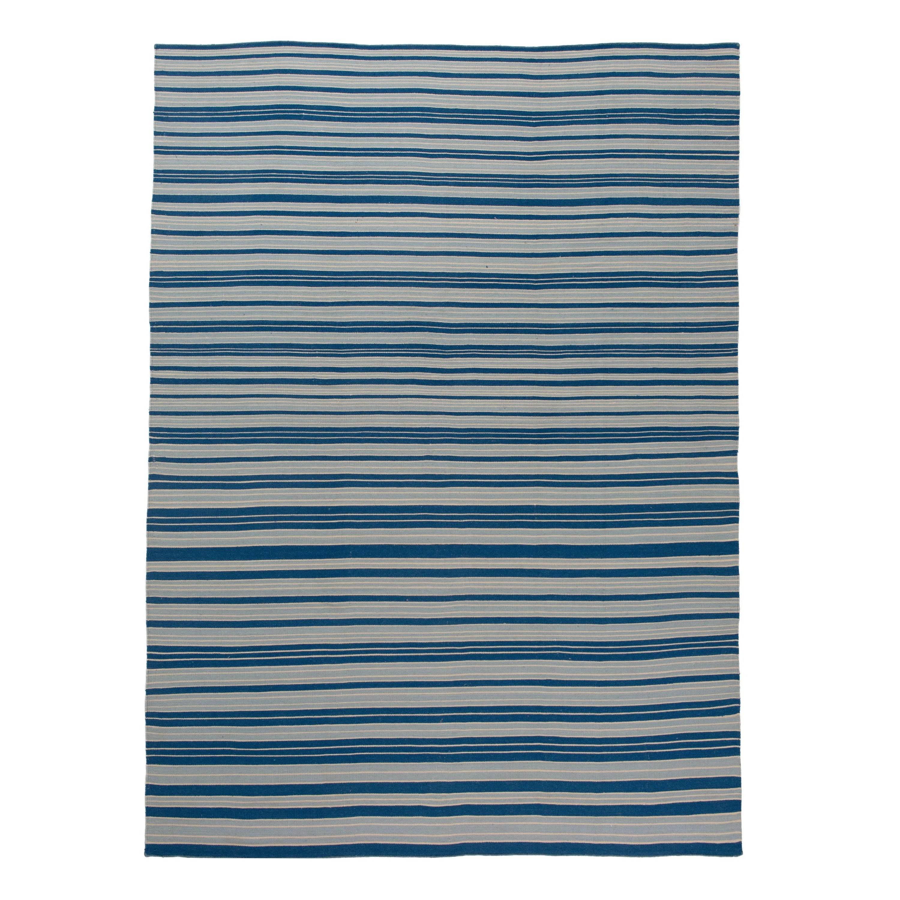 Blue & White Flatweave Cotton Rug - 9' x 12'2"
