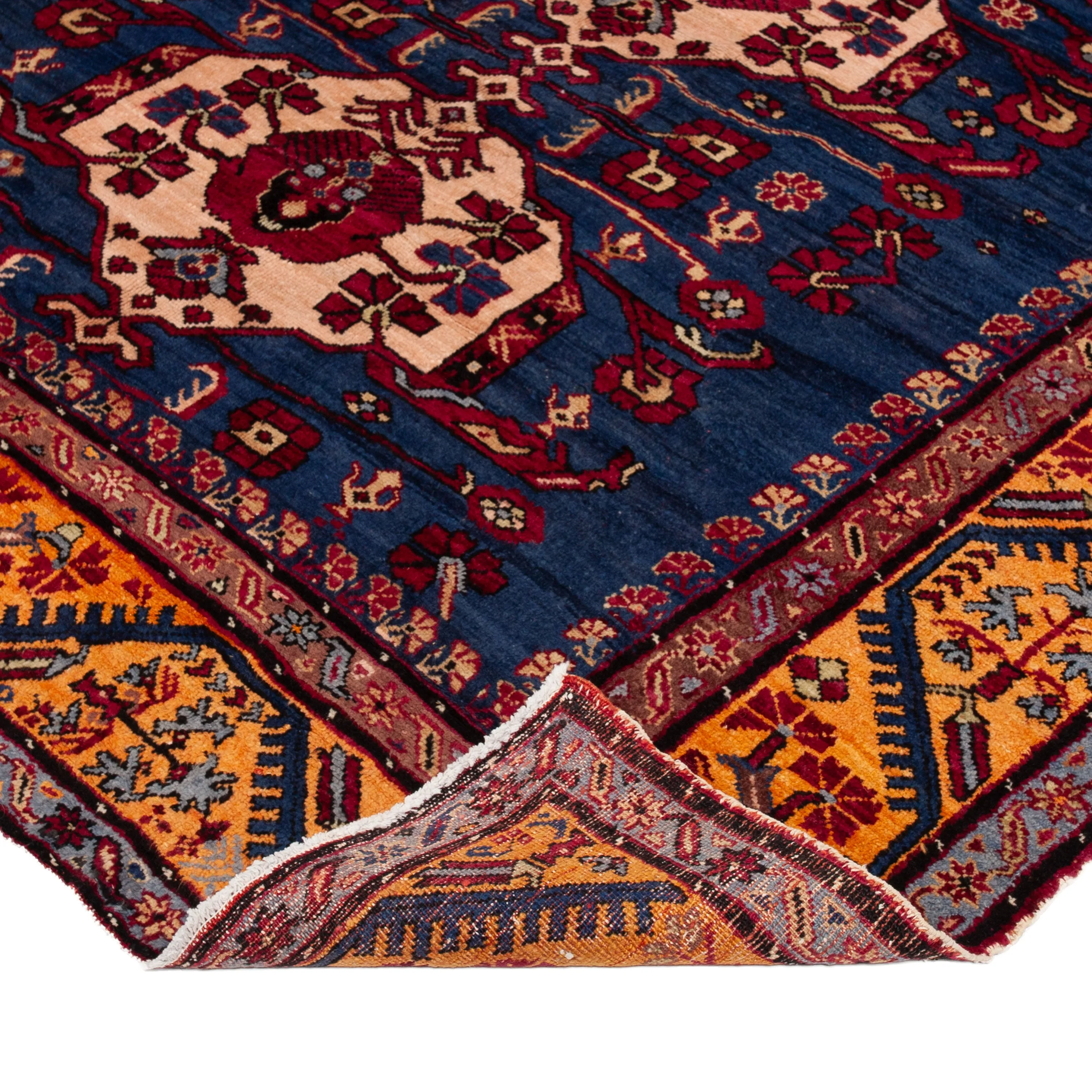 Blue & Yellow Vintage Traditional Wool Runner - 6'2" x 16'