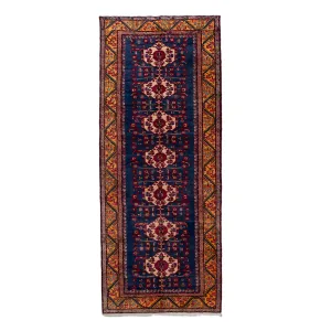 Blue & Yellow Vintage Traditional Wool Runner - 6'2" x 16'