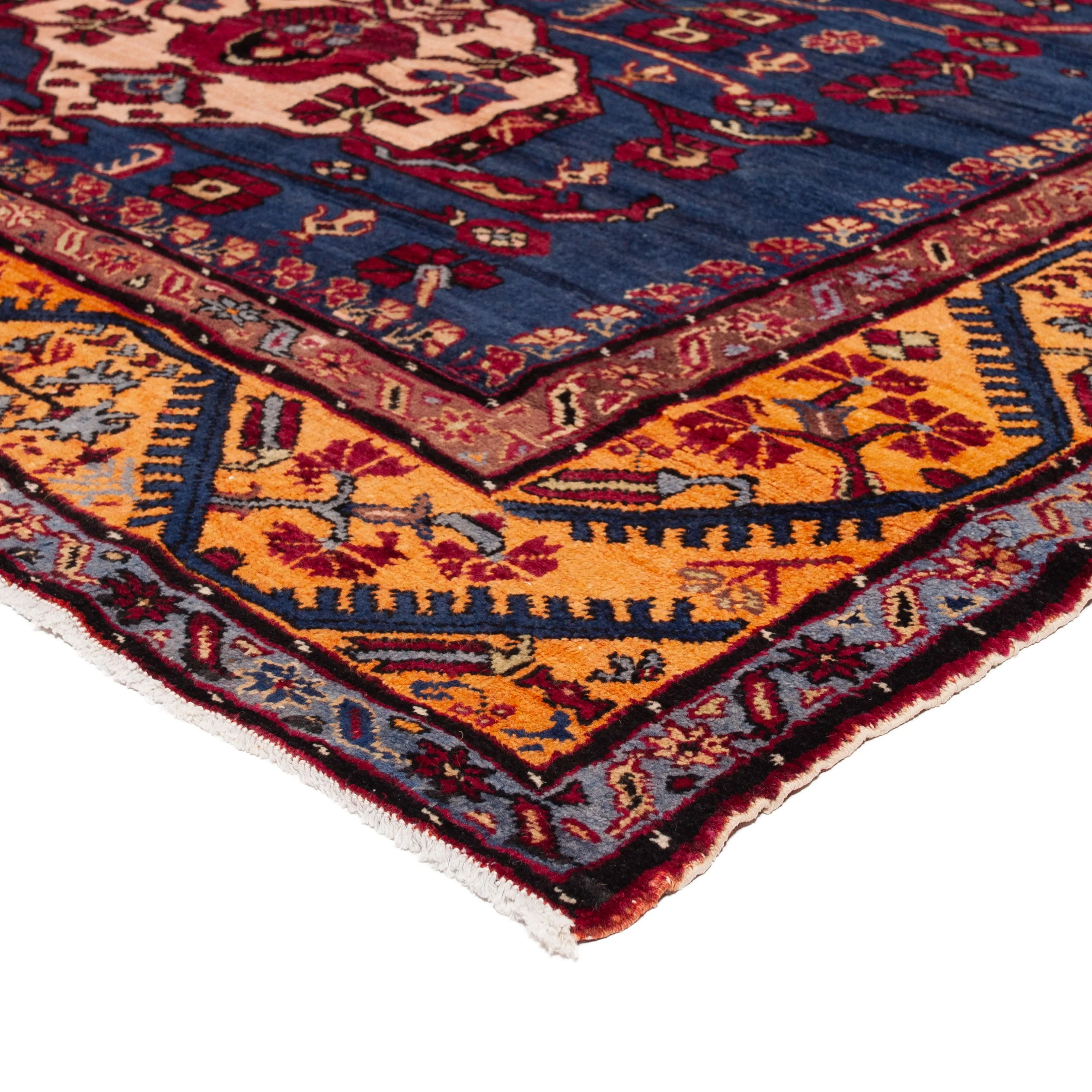Blue & Yellow Vintage Traditional Wool Runner - 6'2" x 16'