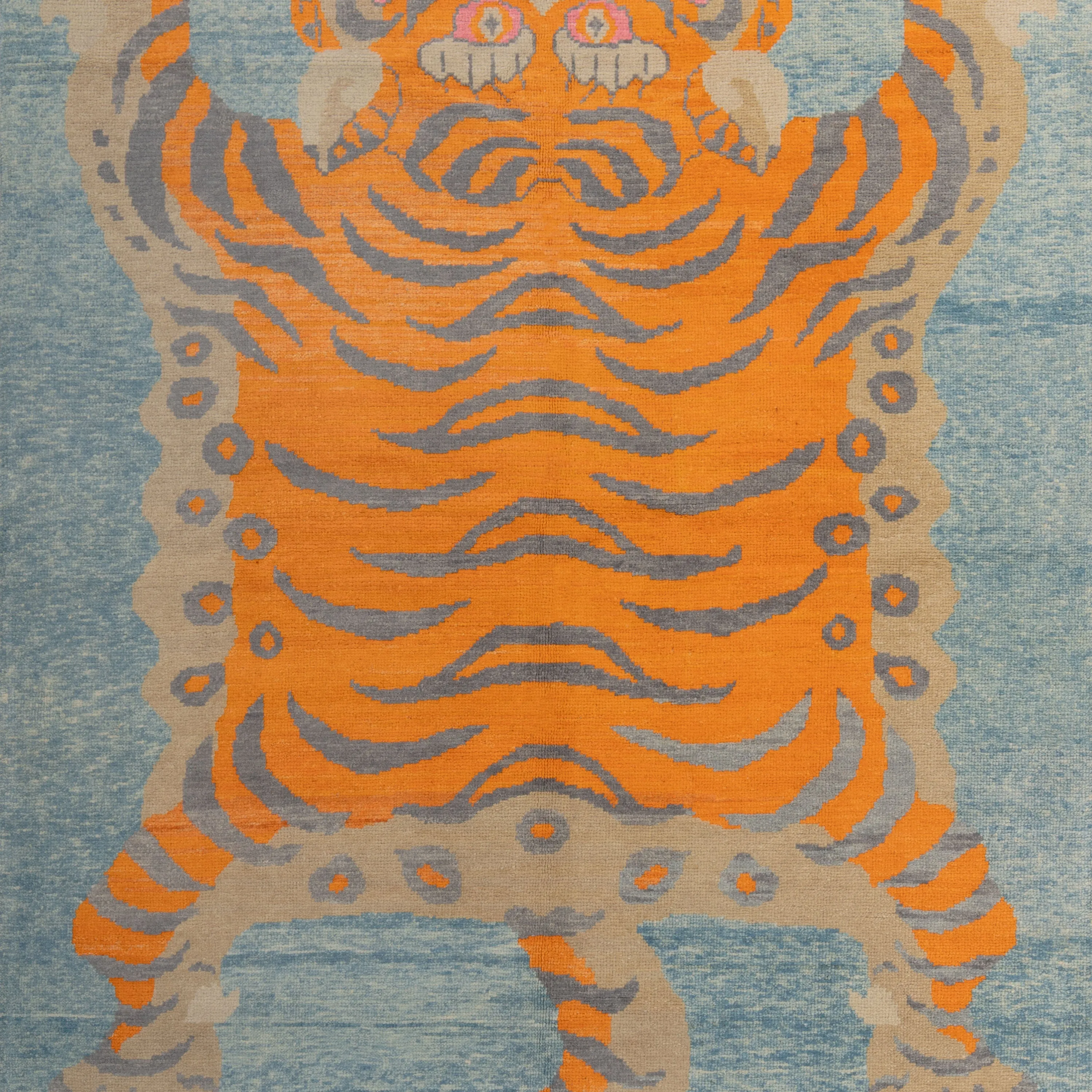 Blue Contemporary Tiger Wool Rug - 6'11" x 10'5"