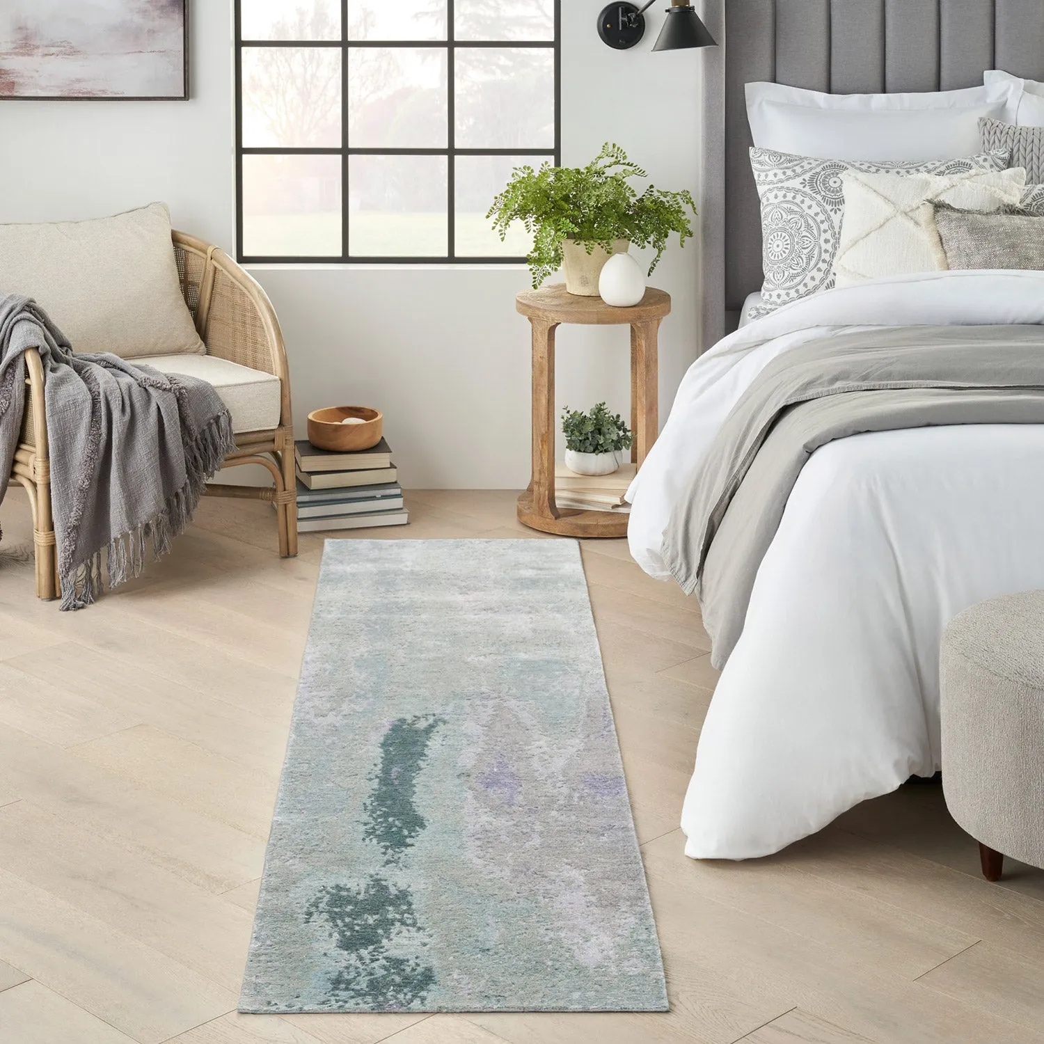 Blue Essentials Green Modern Bamboo Silk Wool Blend Rug