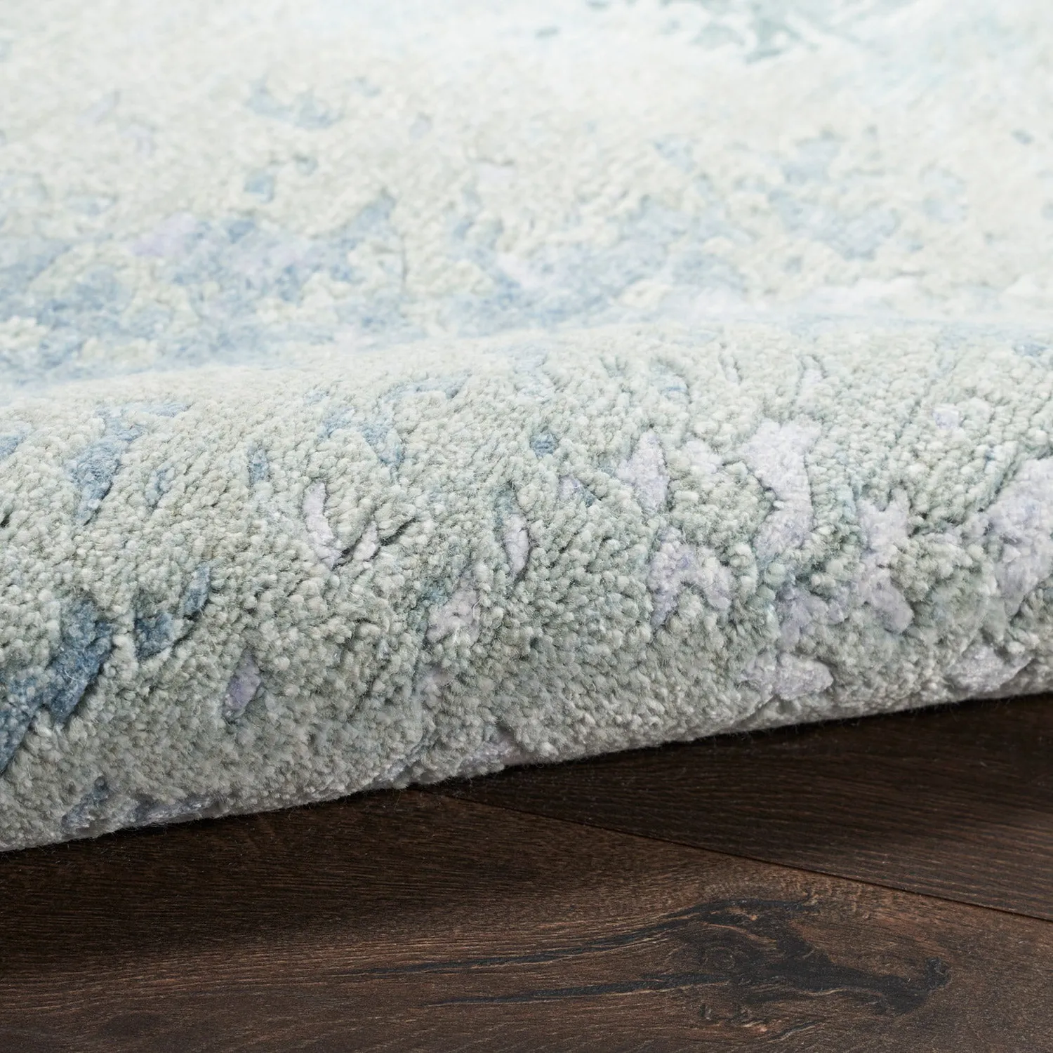 Blue Essentials Green Modern Bamboo Silk Wool Blend Rug