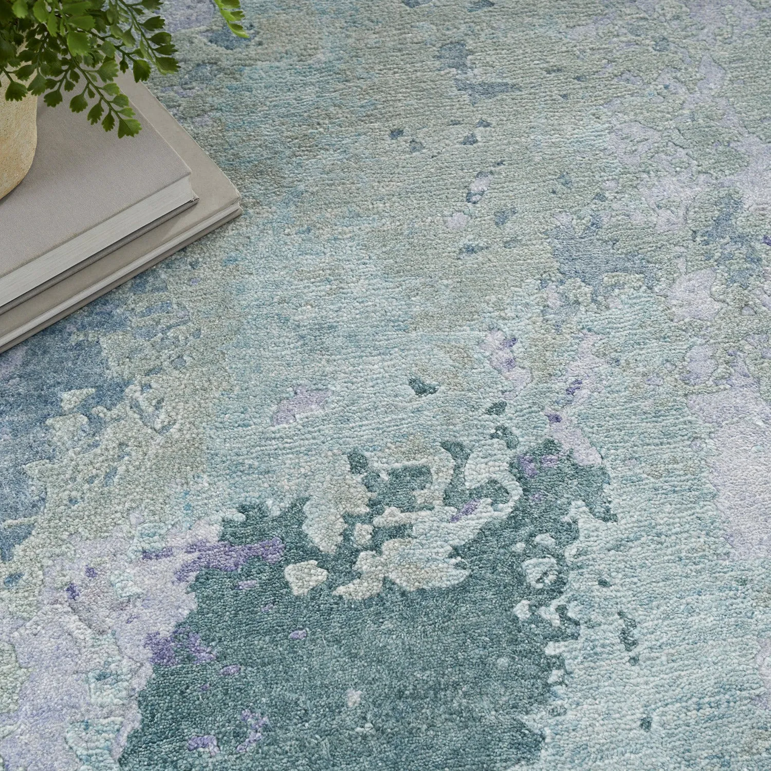 Blue Essentials Green Modern Bamboo Silk Wool Blend Rug