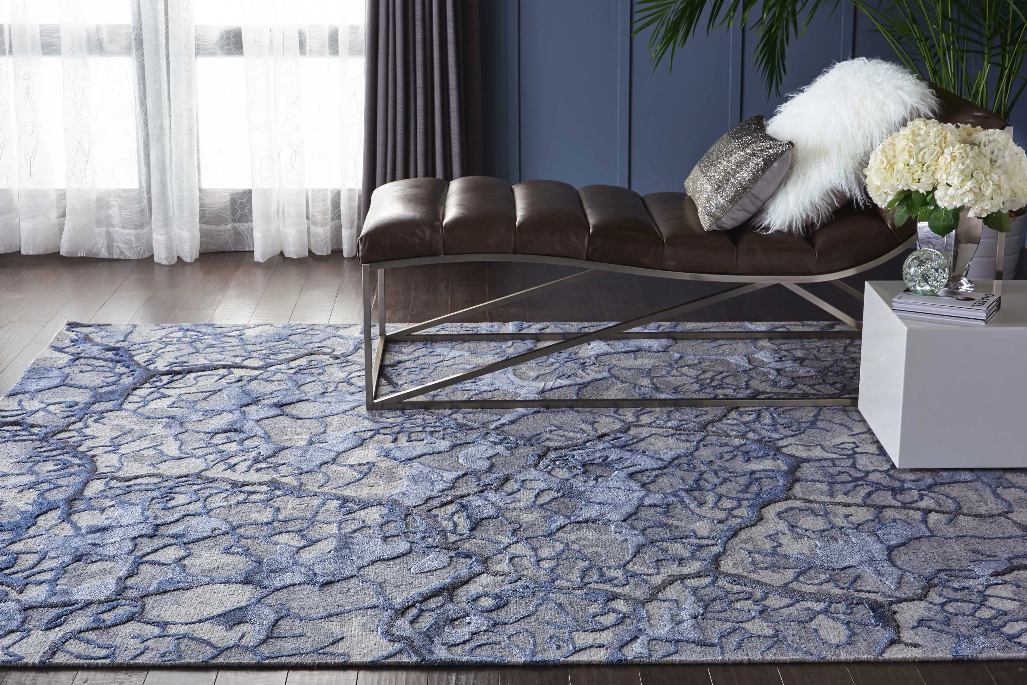 Blue Essentials Modern Wool Luxcelle Blend Rug