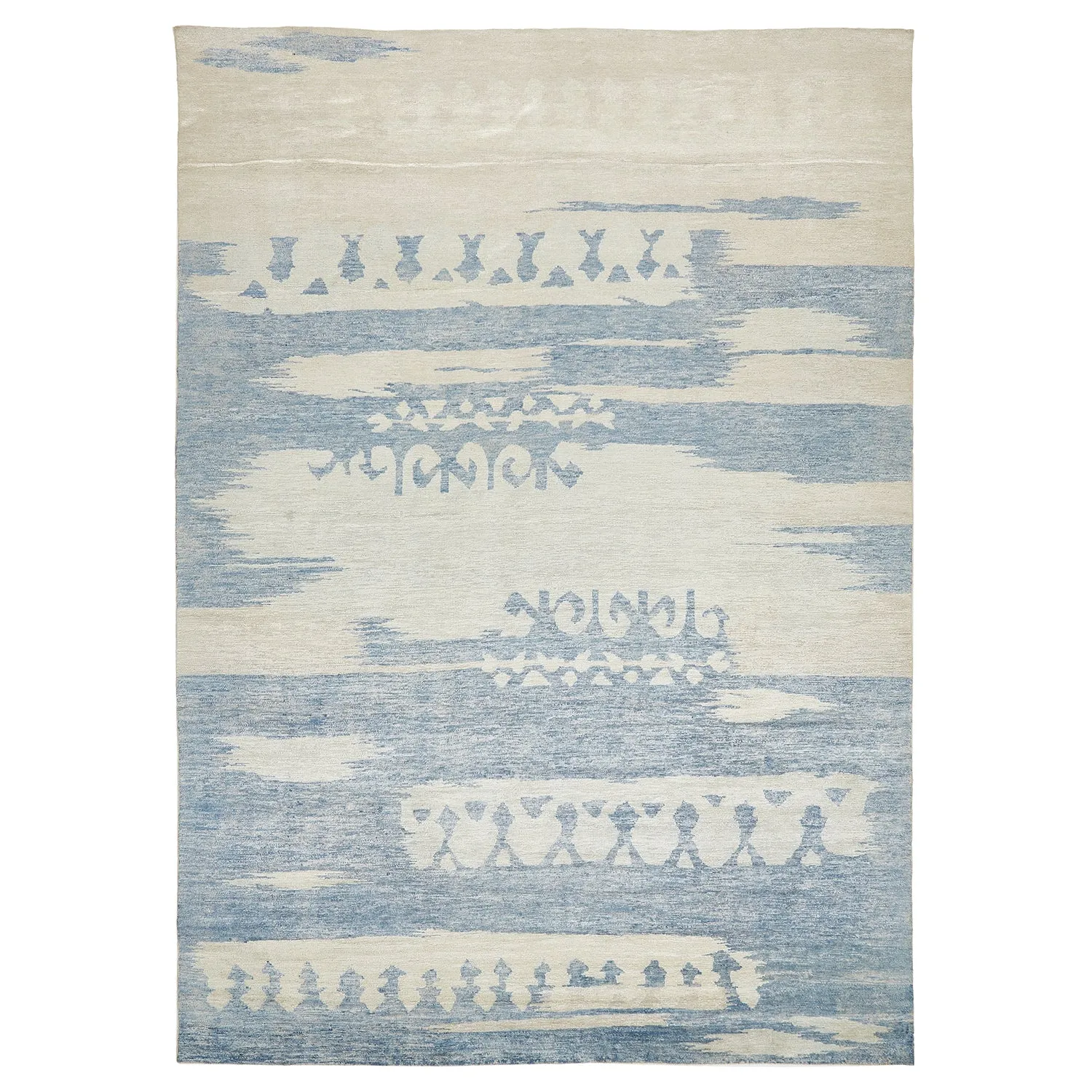 Blue Flatweave Wool Silk Blend Rug - 10' x 14'