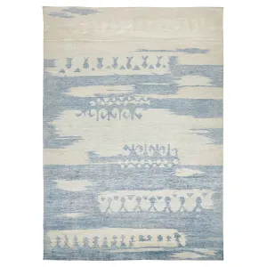 Blue Flatweave Wool Silk Blend Rug - 10' x 14'