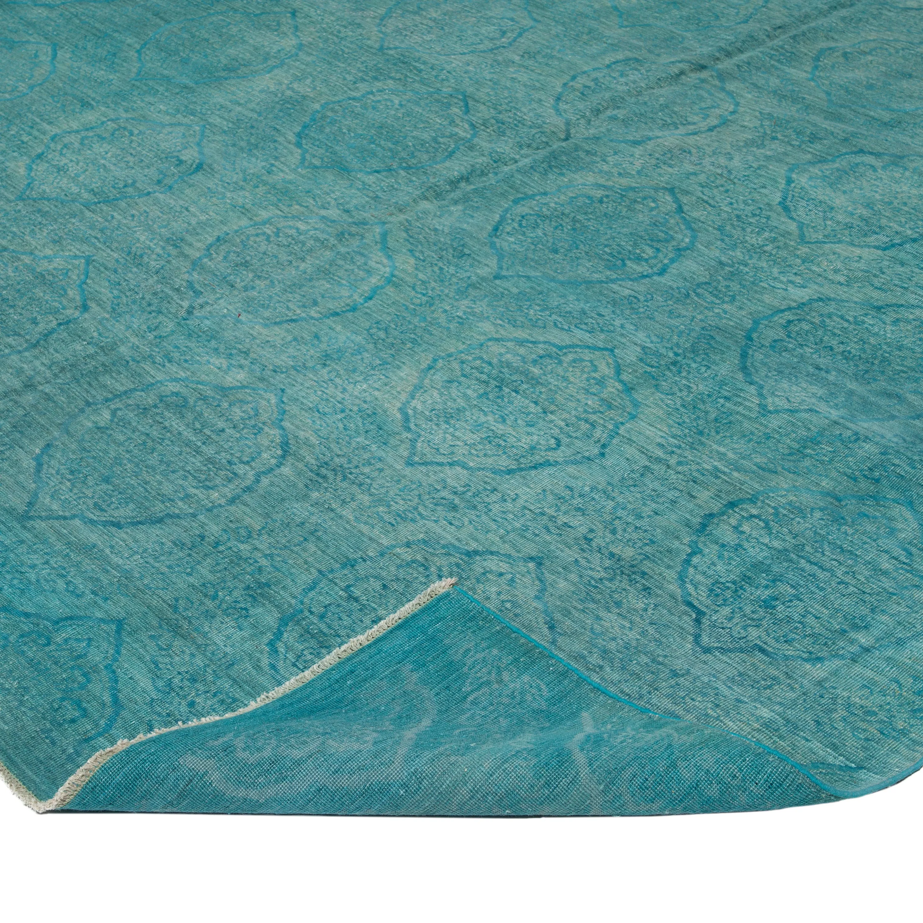Blue Modern Wool Rug - 8' x 15'11"