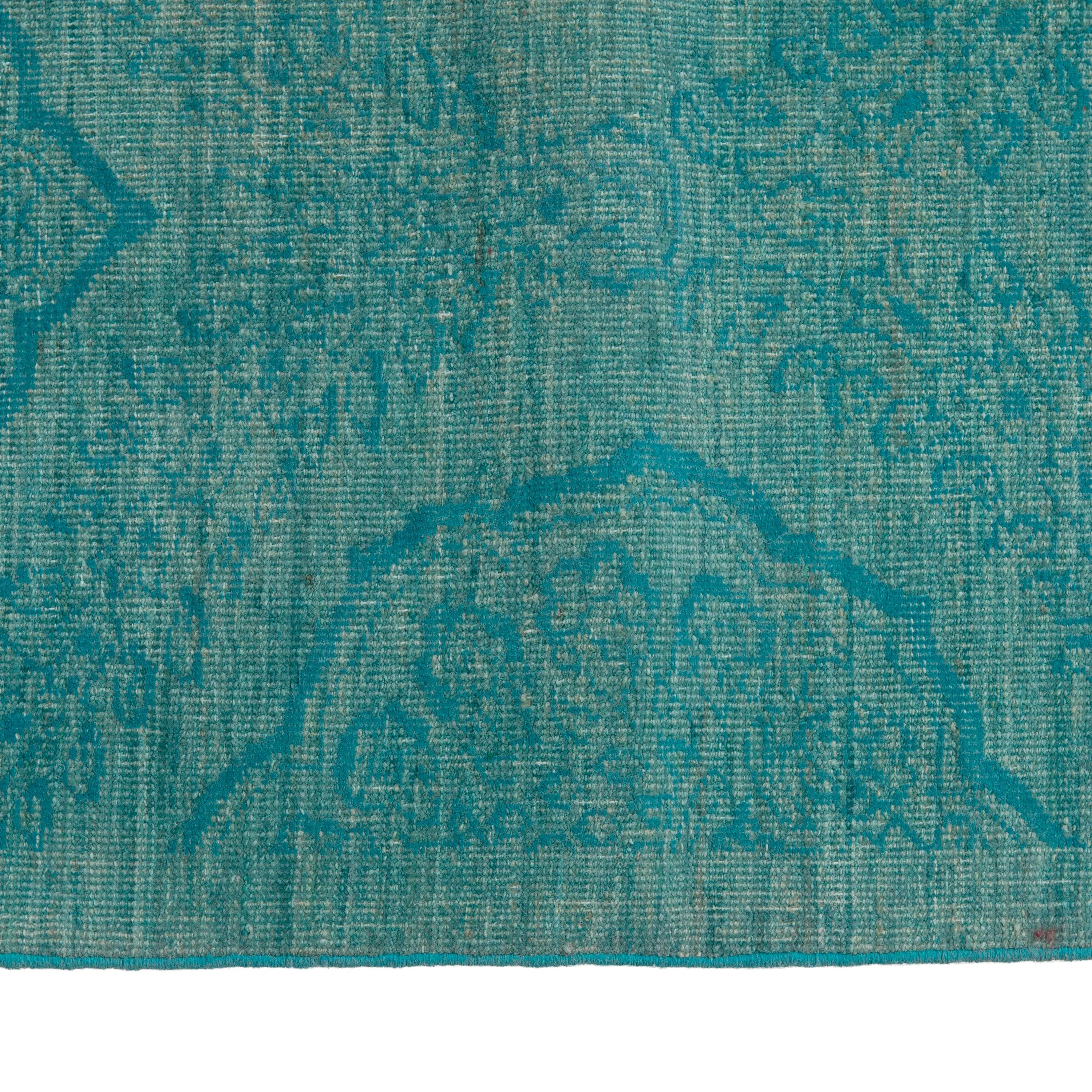 Blue Modern Wool Rug - 8' x 15'11"