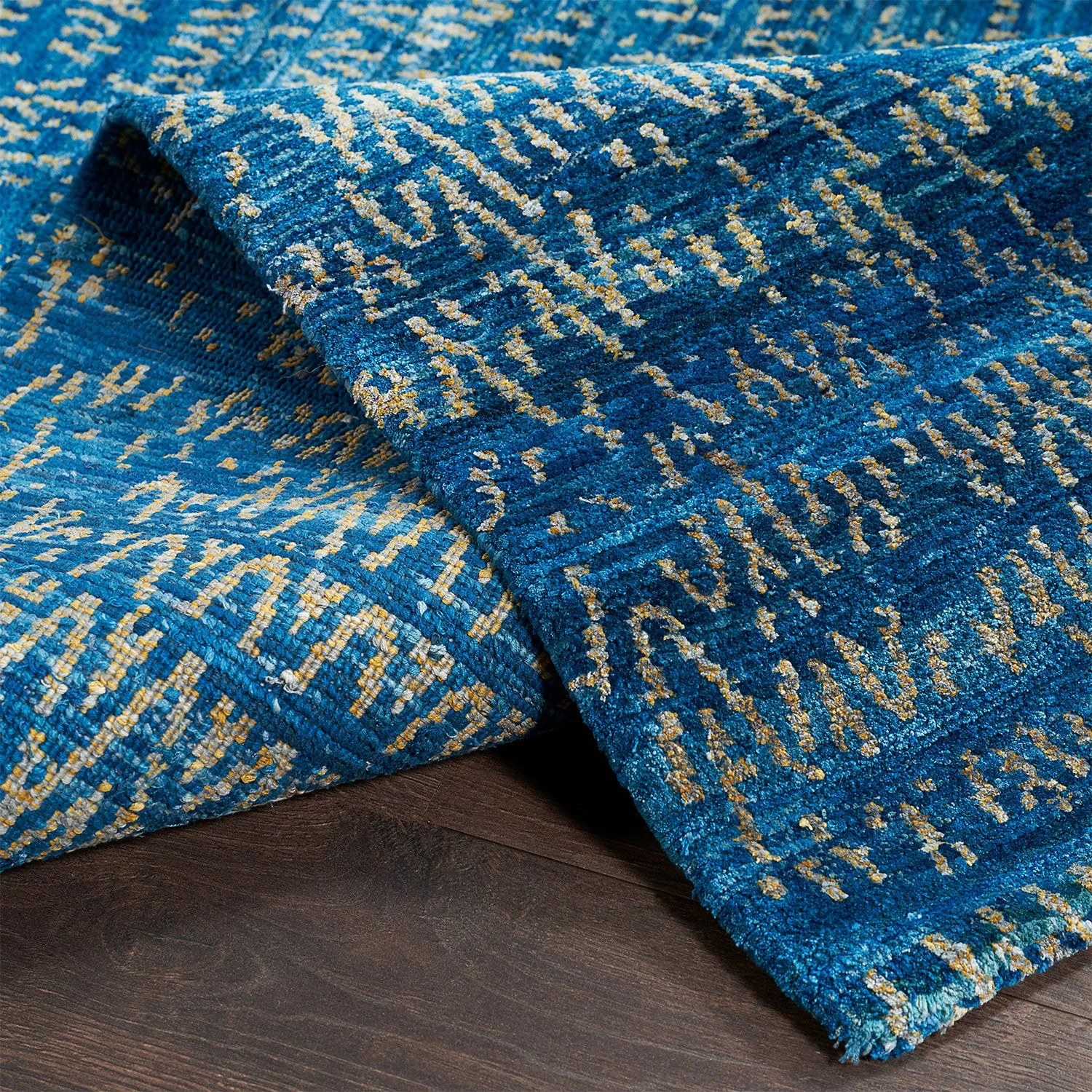 Blue Nu Vibrant Modern Tibetan Silk Rug - 9' x 12'1"